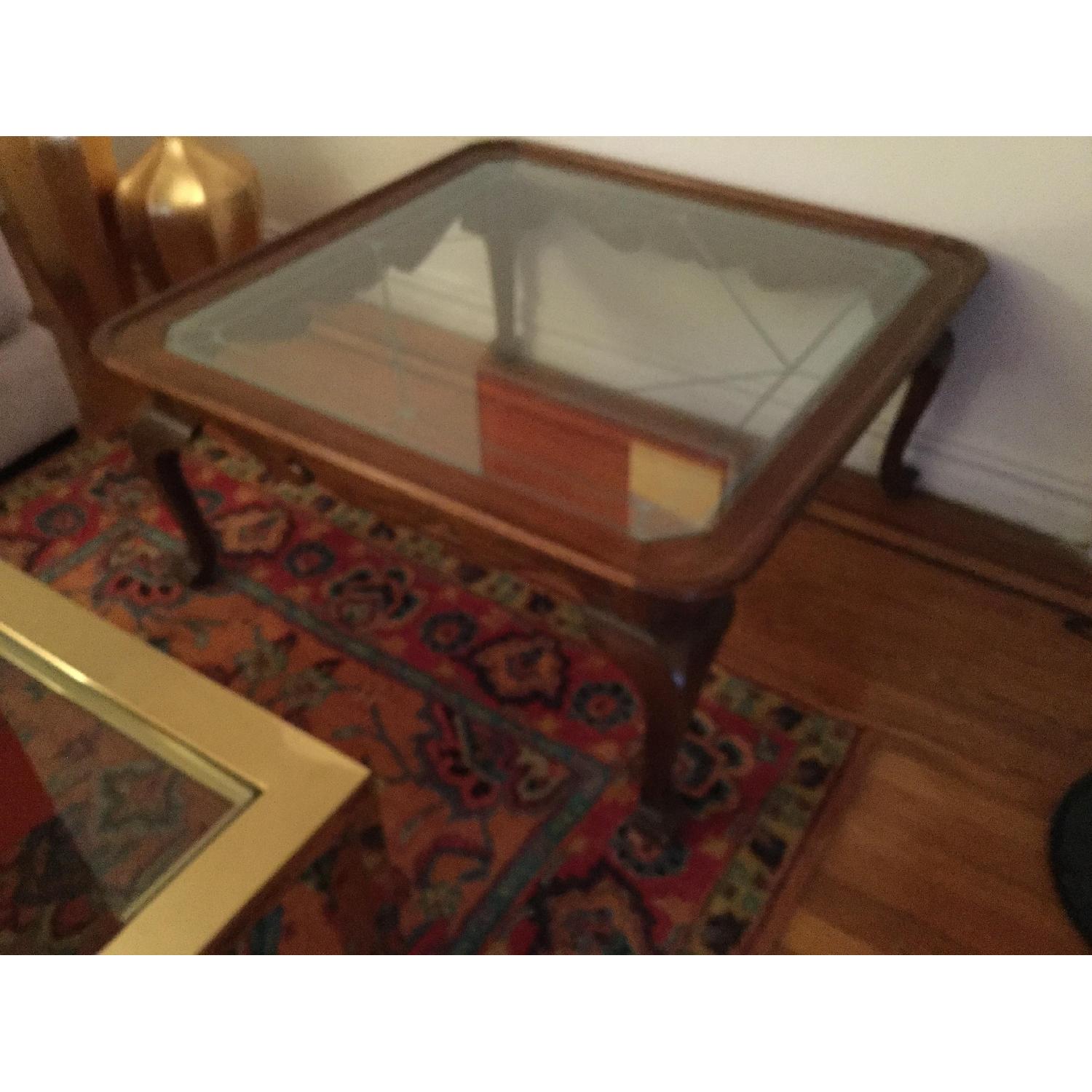 Ethan Allen Wood & Glass Top Coffee Table AptDeco