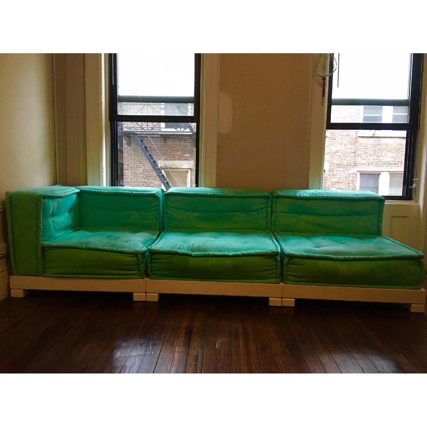 Vintage Tiffany Blue 3-Piece Sectional Sofa - image-1