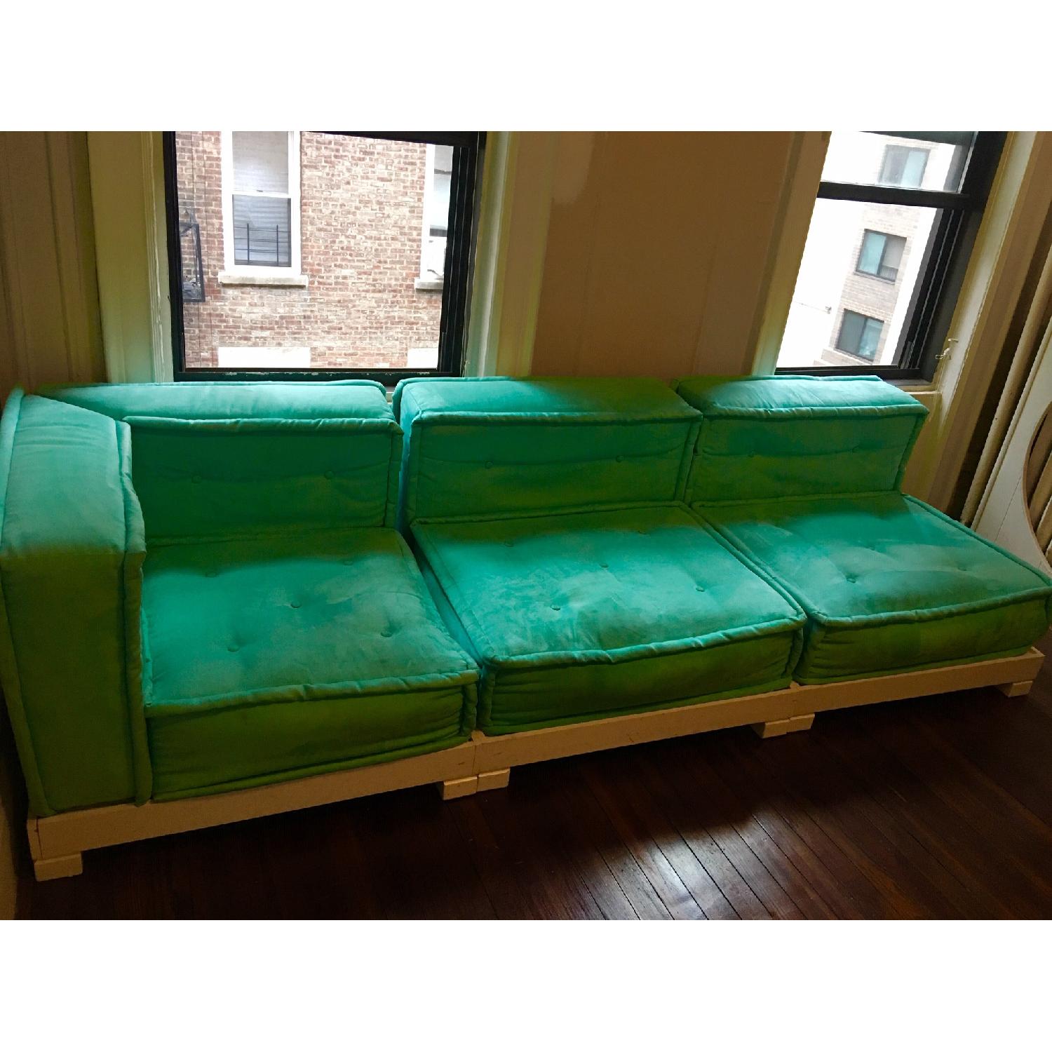 Vintage Tiffany Blue 3-Piece Sectional Sofa - image-3