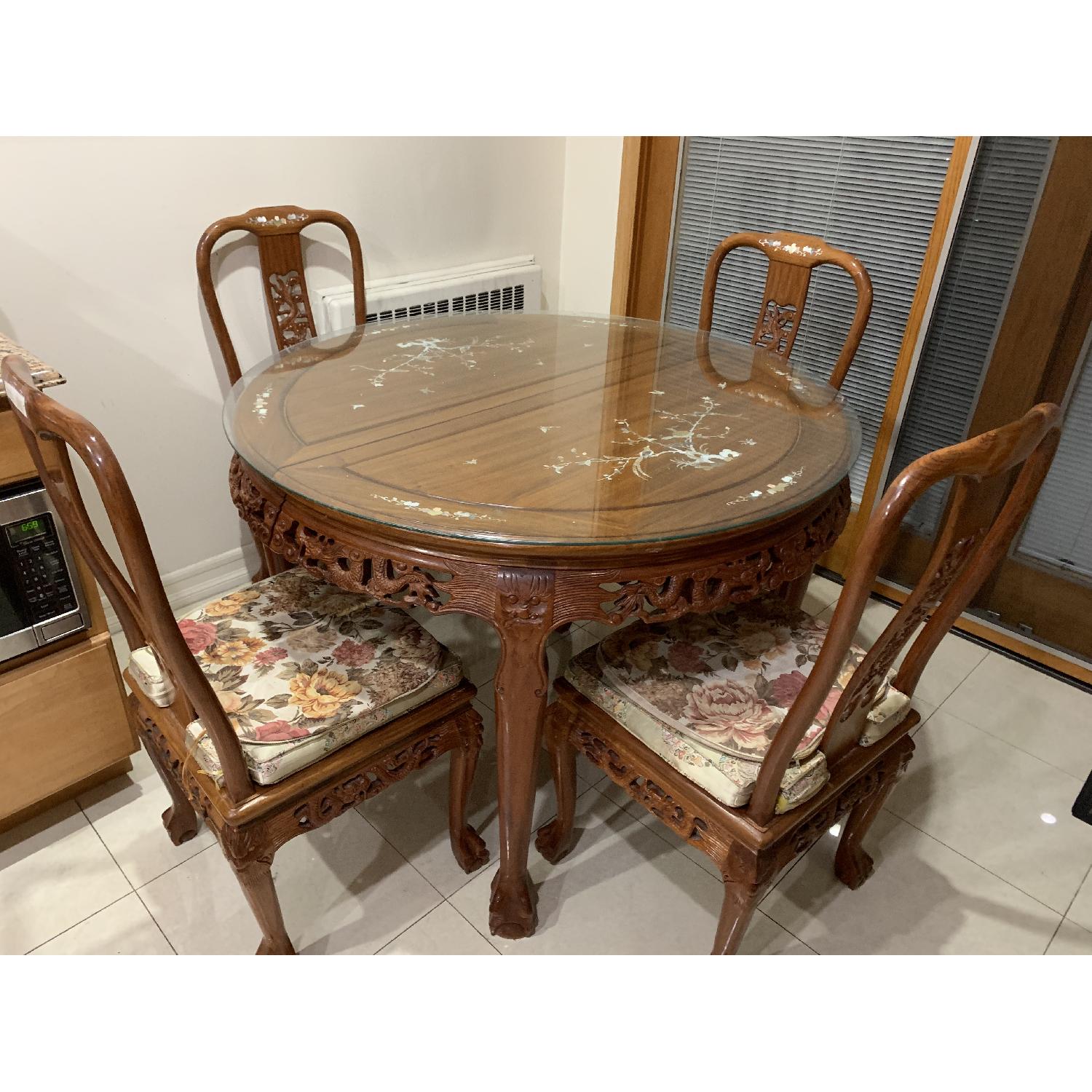 Chinese Hand Carved Shell Design 7-Piece Dining Set - image-3