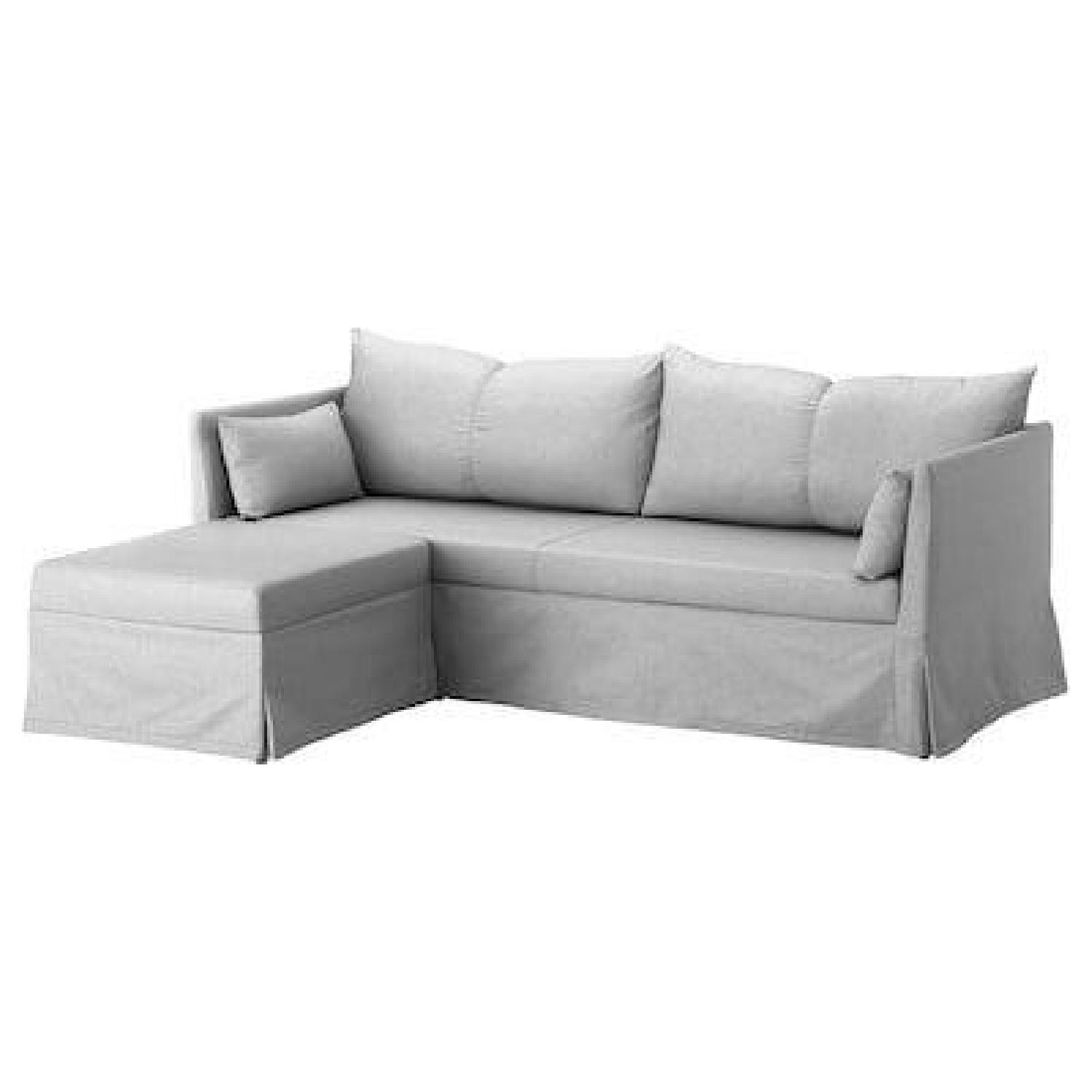 Ikea Holmsund Sleeper Sectional Sofa in Orrsta Light Grey AptDeco