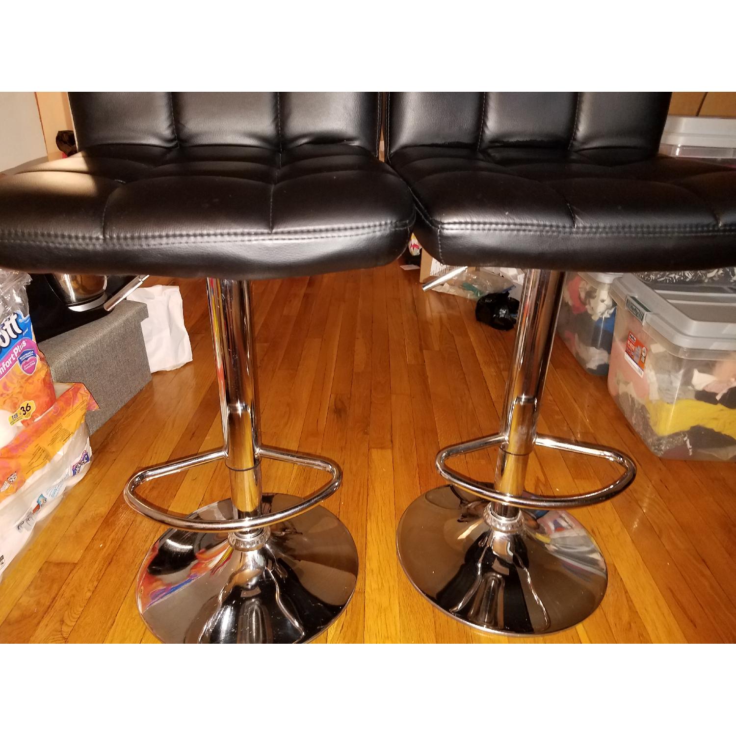 Black Faux Leather Swivel Barstools - image-3