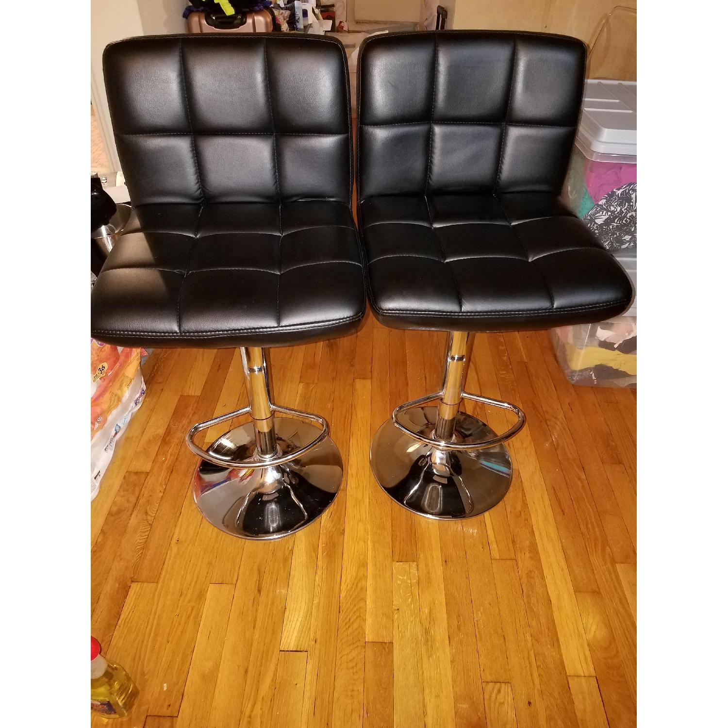 Black Faux Leather Swivel Barstools - image-4