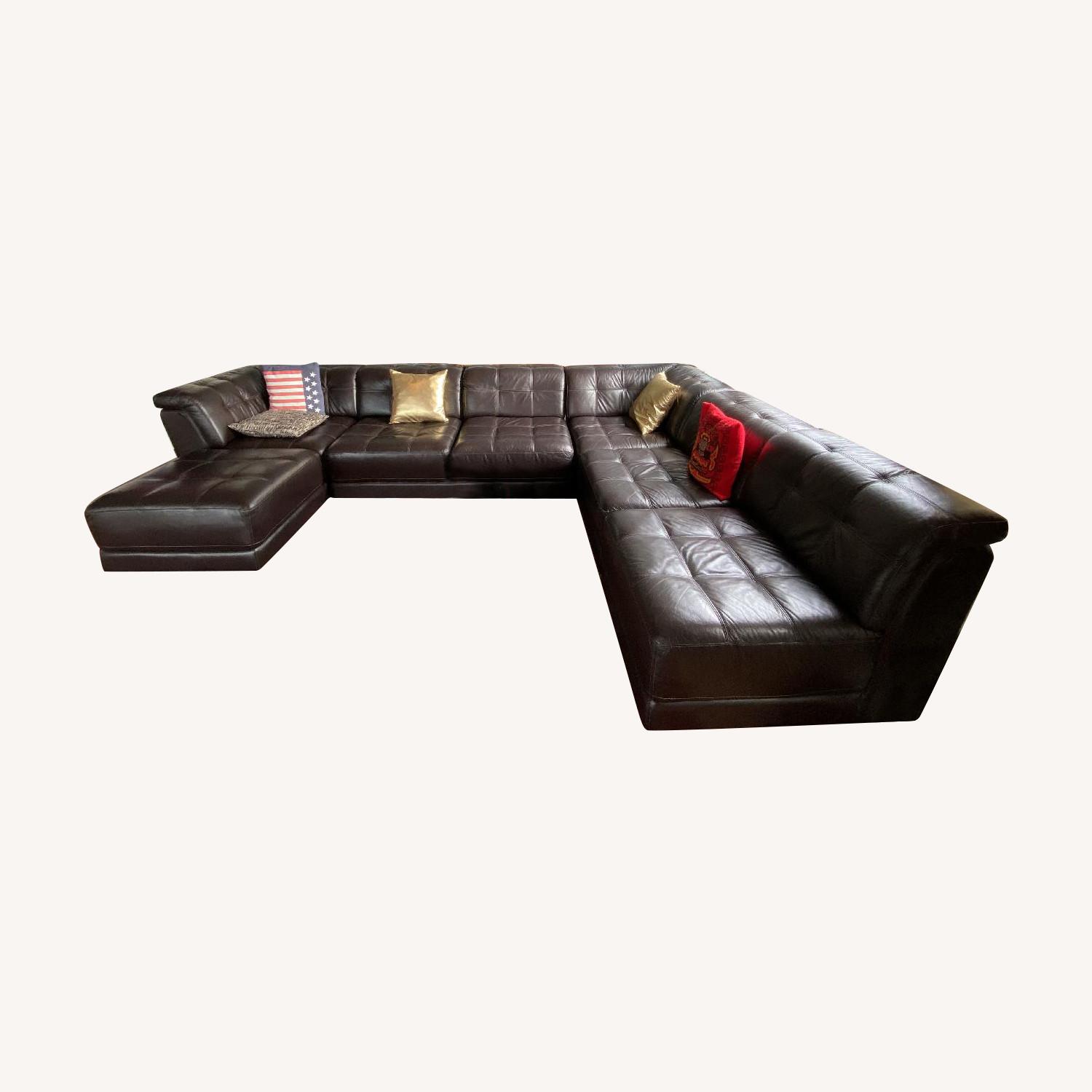 Macy's Leather 7-Piece Tufted Sectional Sofa - image-0