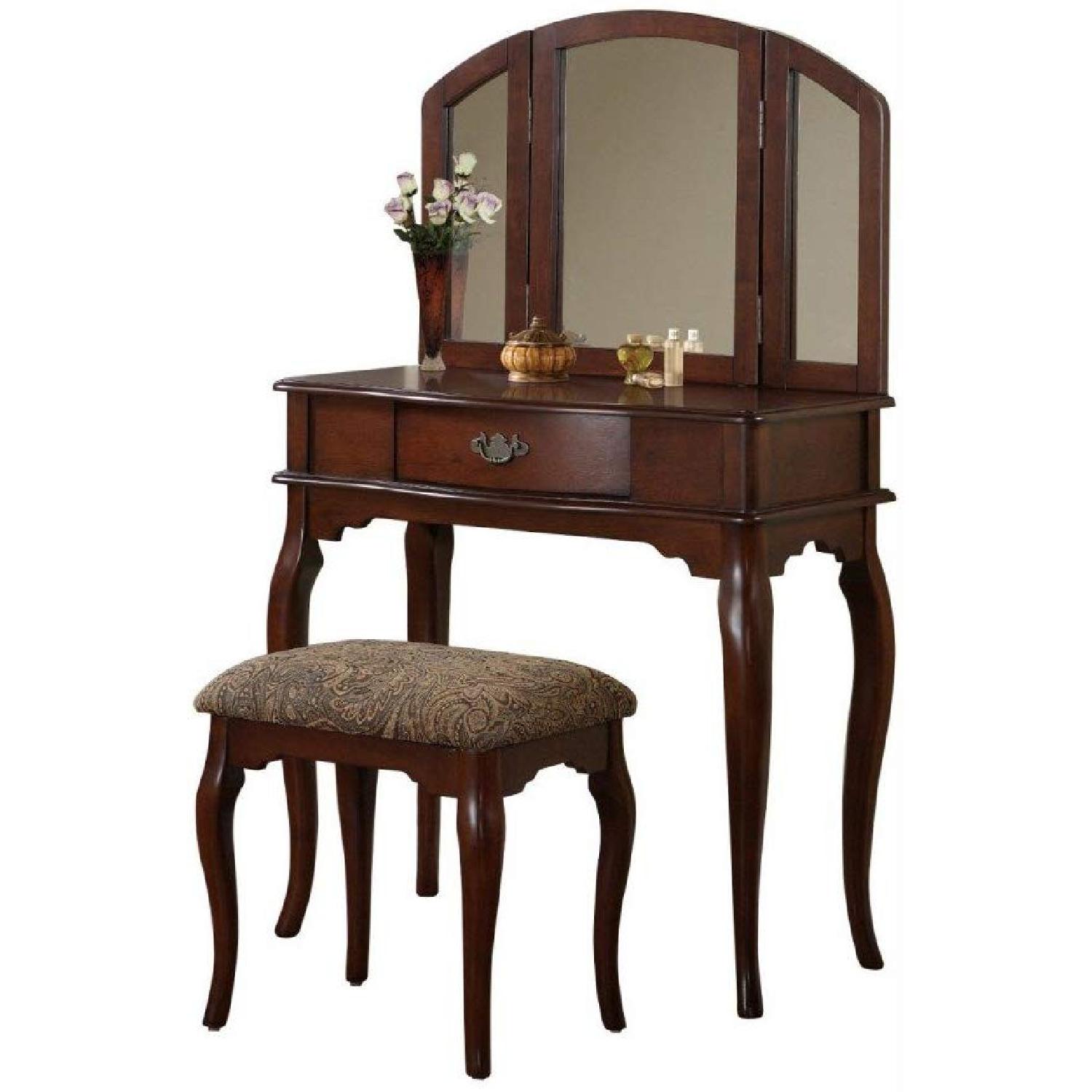 Poundex Bobkona Jaden Cherry Vanity Table w/ Stool - image-0