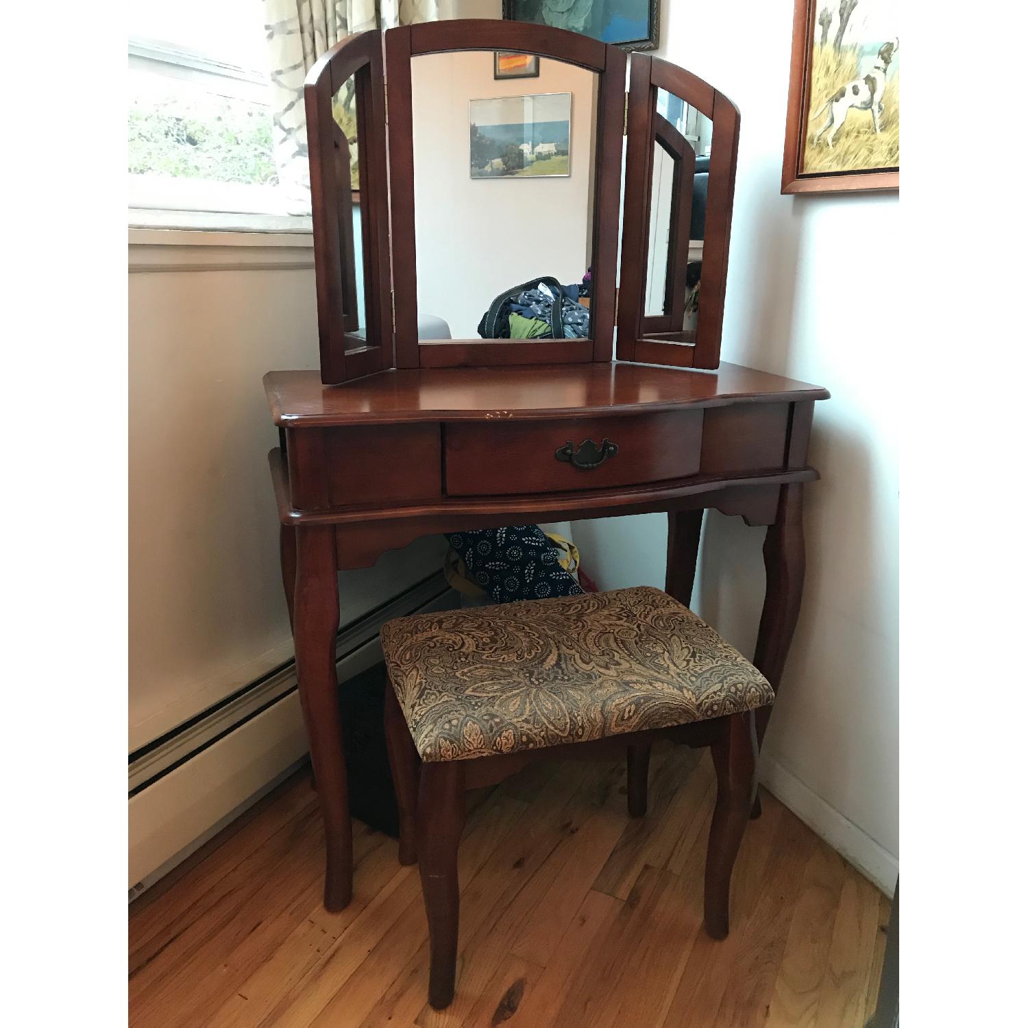 Poundex Bobkona Jaden Cherry Vanity Table w/ Stool - image-3