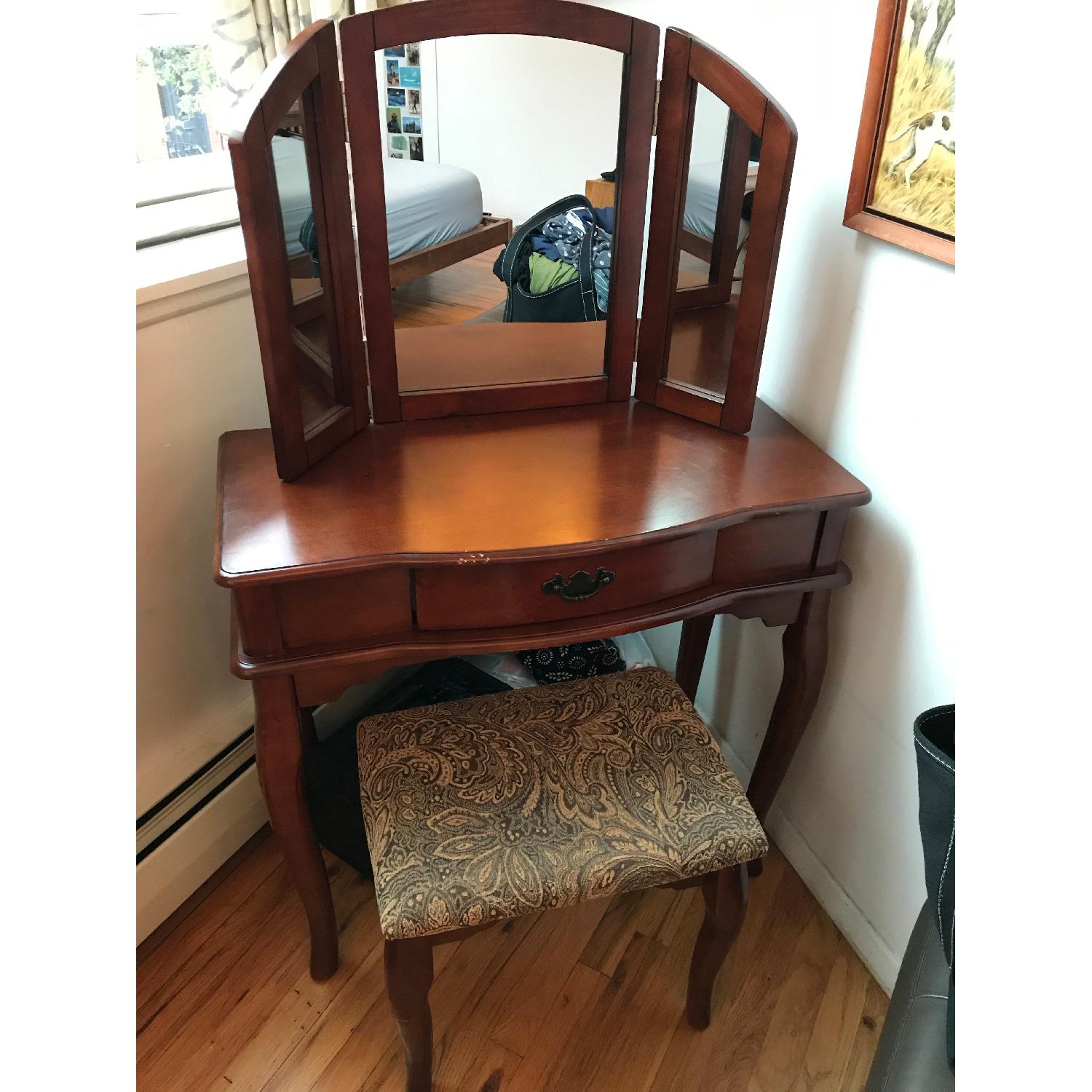 Poundex Bobkona Jaden Cherry Vanity Table w/ Stool - image-4