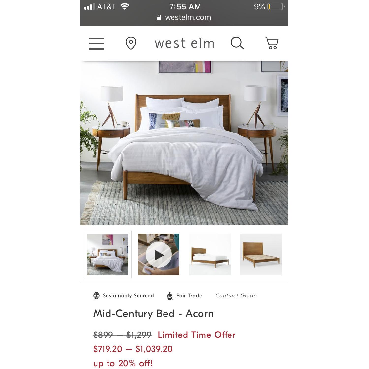 West Elm Mid Century Queen Bed in Acorn - image-1