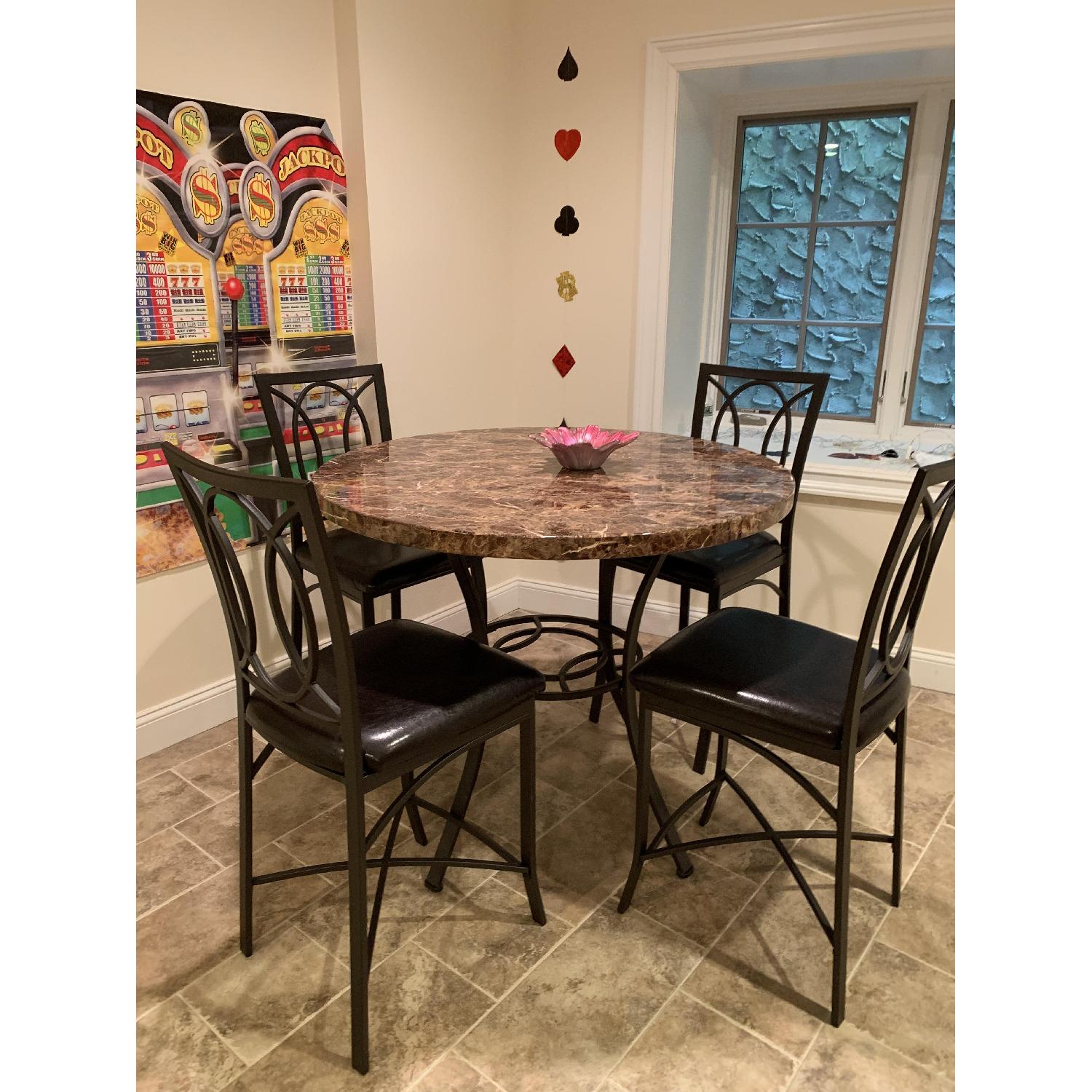 Bob's Stone Top Table w/ 4 Leather Upholstered Chairs - image-1