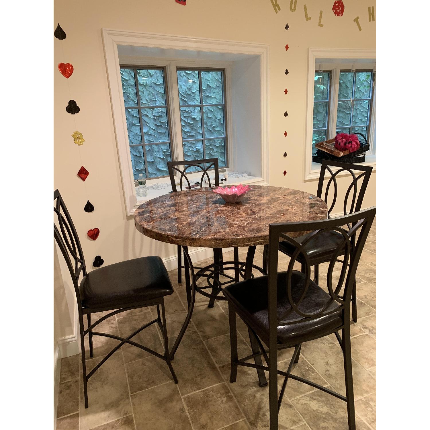 Bob's Stone Top Table w/ 4 Leather Upholstered Chairs - image-2