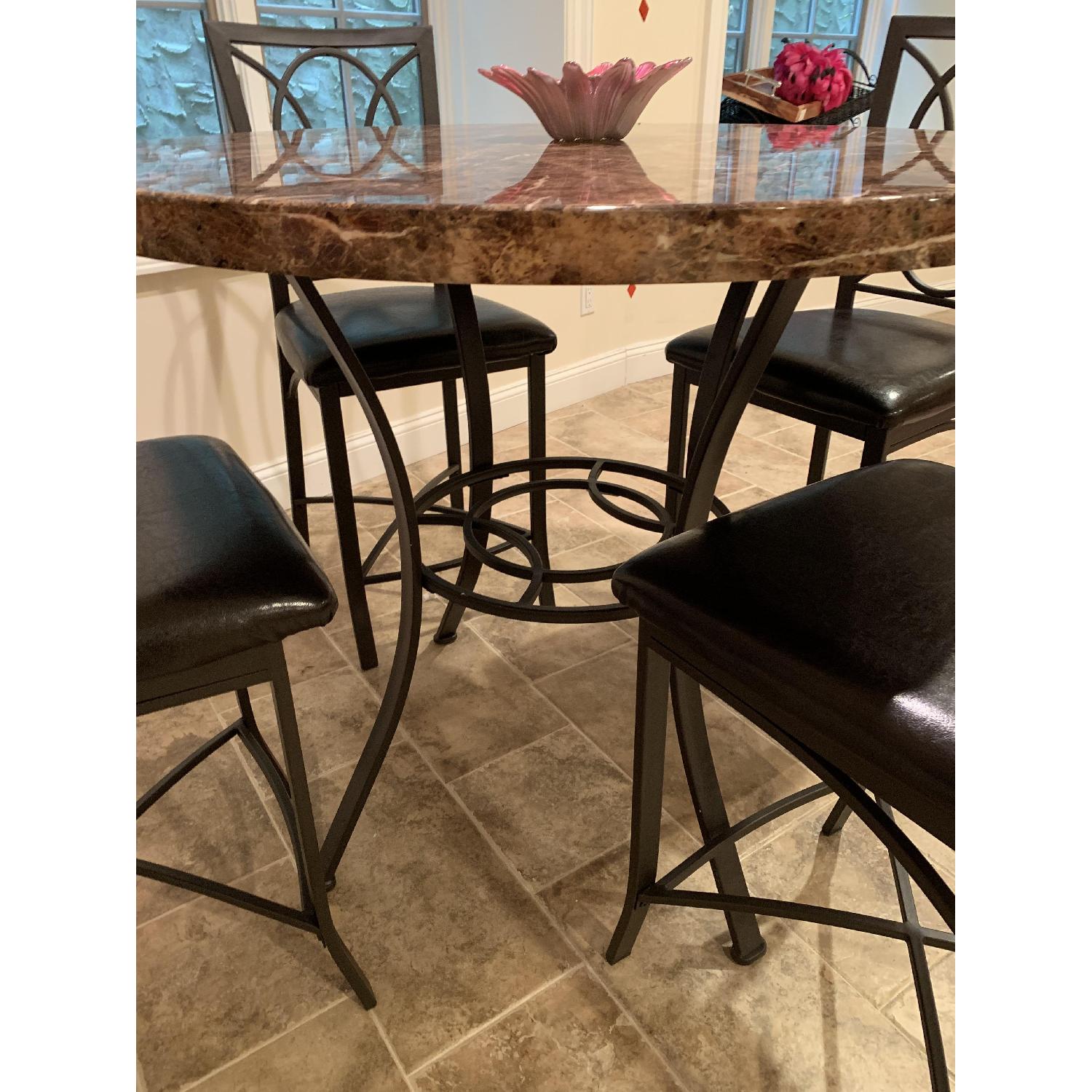 Bob's Stone Top Table w/ 4 Leather Upholstered Chairs - image-5