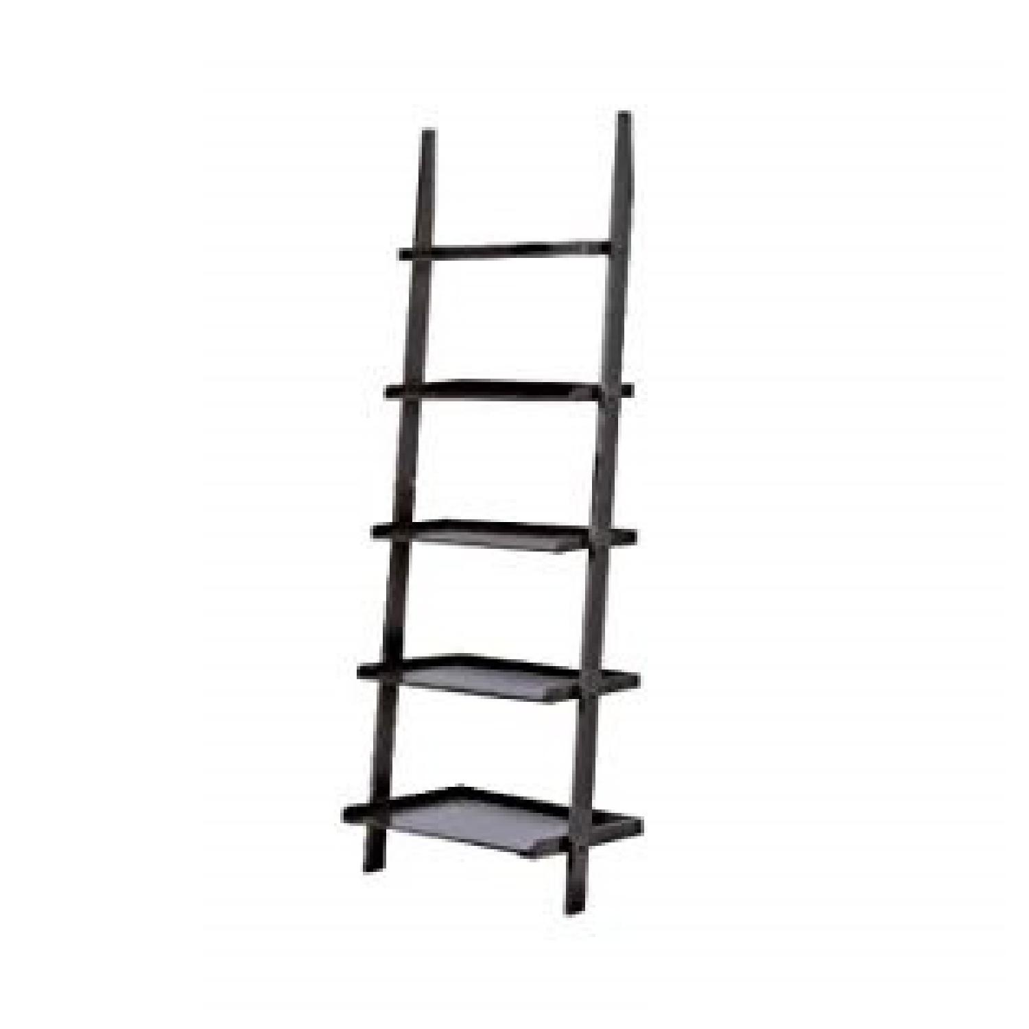 5 Tier Ladder Leaning Bookcase/Shelf in Black Finish AptDeco