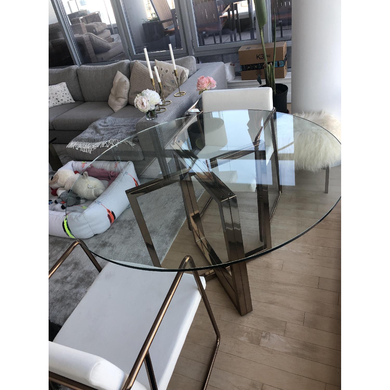 CB2 Silverado Brass Dining Table w/ 2 Chairs AptDeco