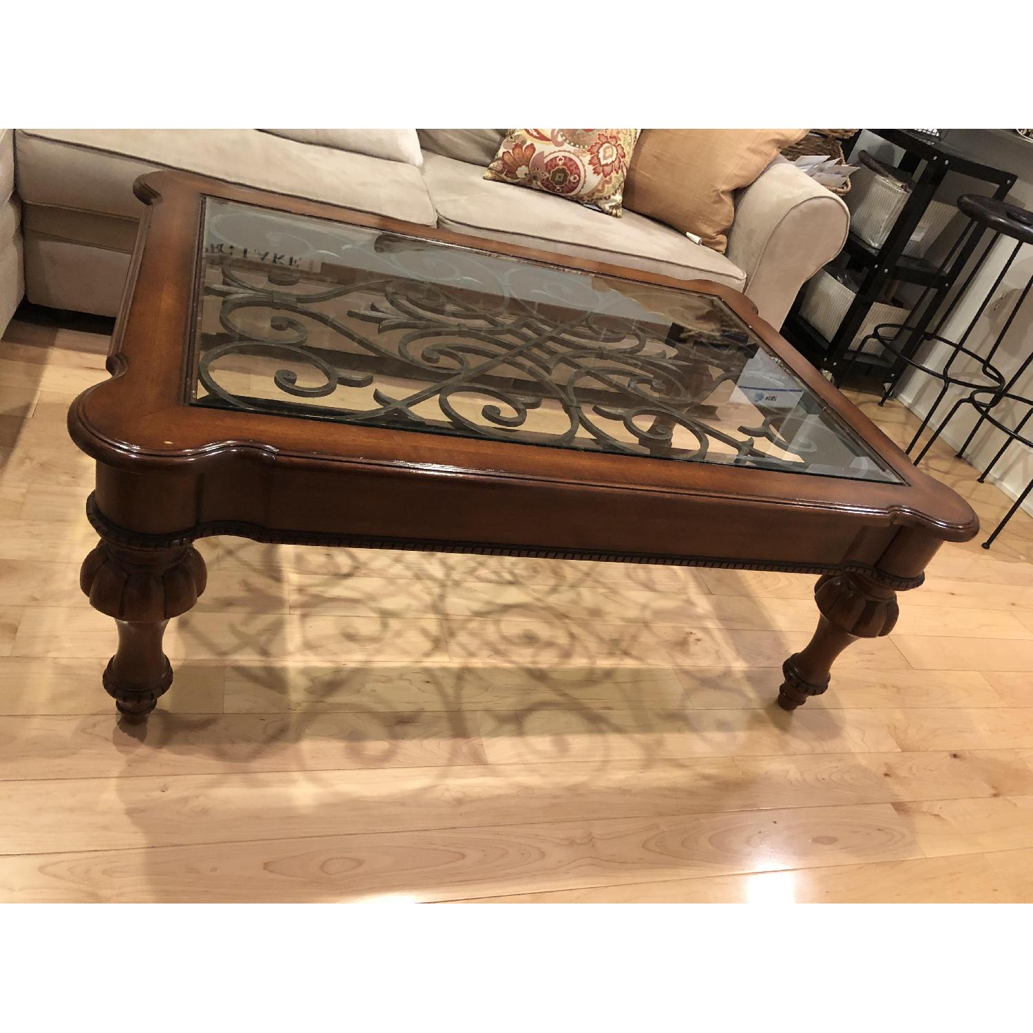 Ethan Allen Dark Wood & Glass Coffee Table - image-2