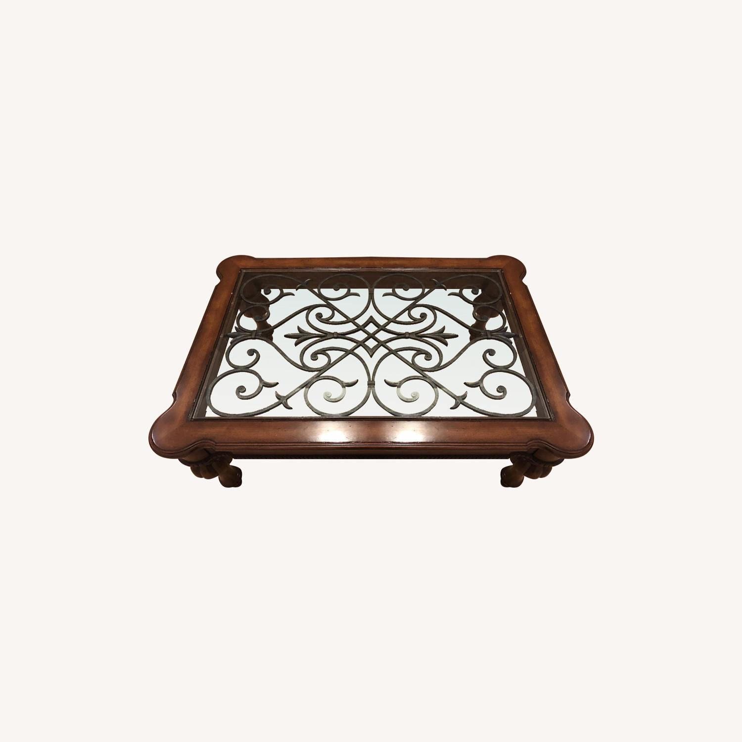 Ethan Allen Dark Wood & Glass Coffee Table - image-0