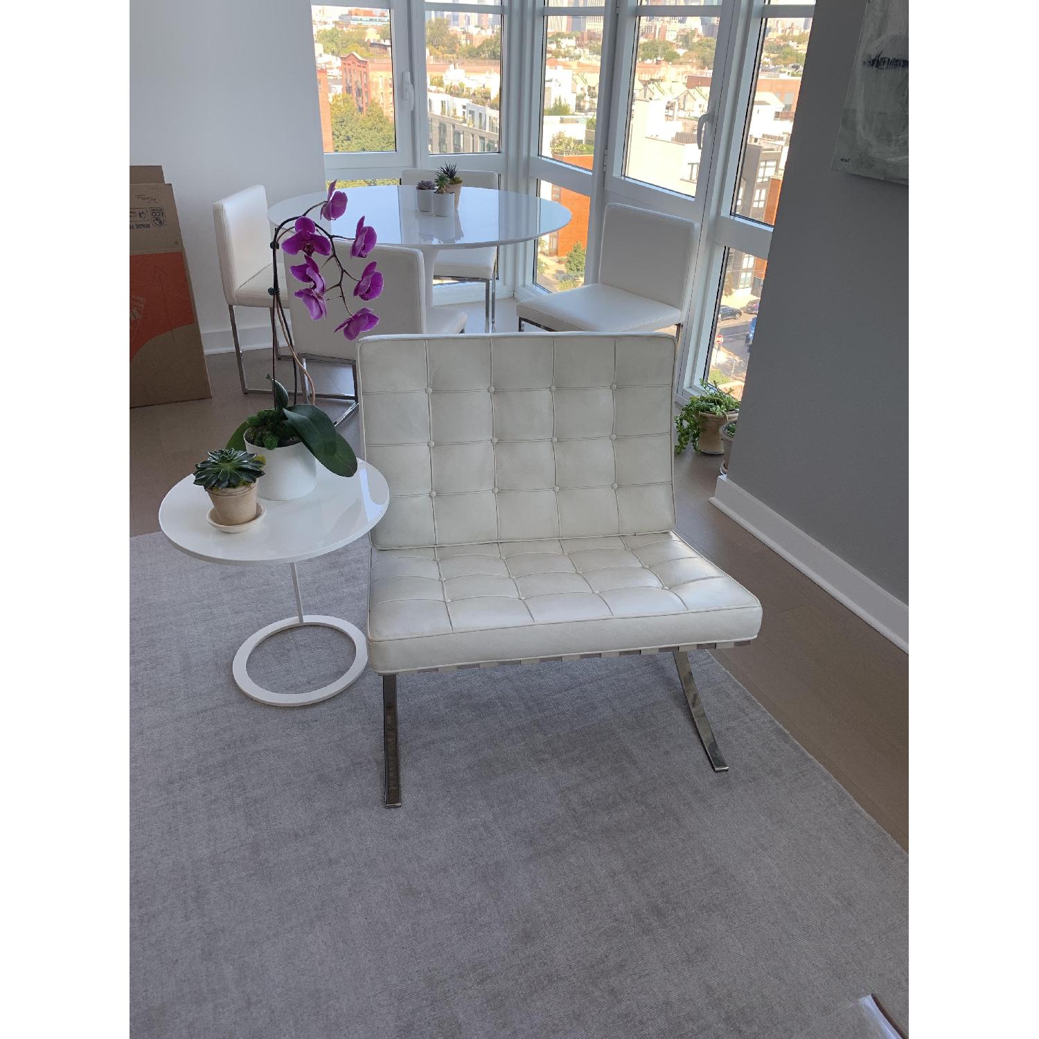 White Leather & Chrome Barcelona Style Lounge Chair - image-5