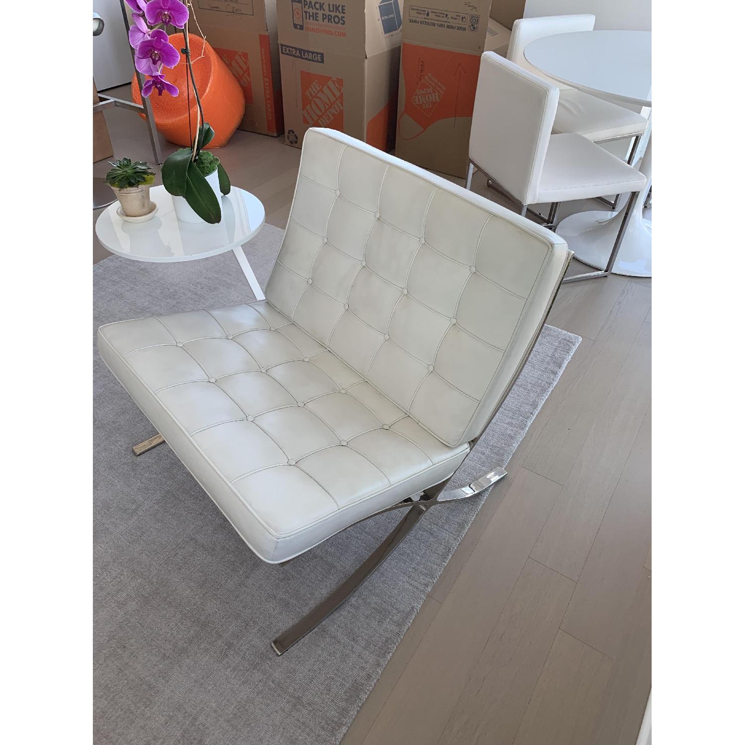 White Leather & Chrome Barcelona Style Lounge Chair - image-4
