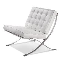 White Leather & Chrome Barcelona Style Lounge Chair