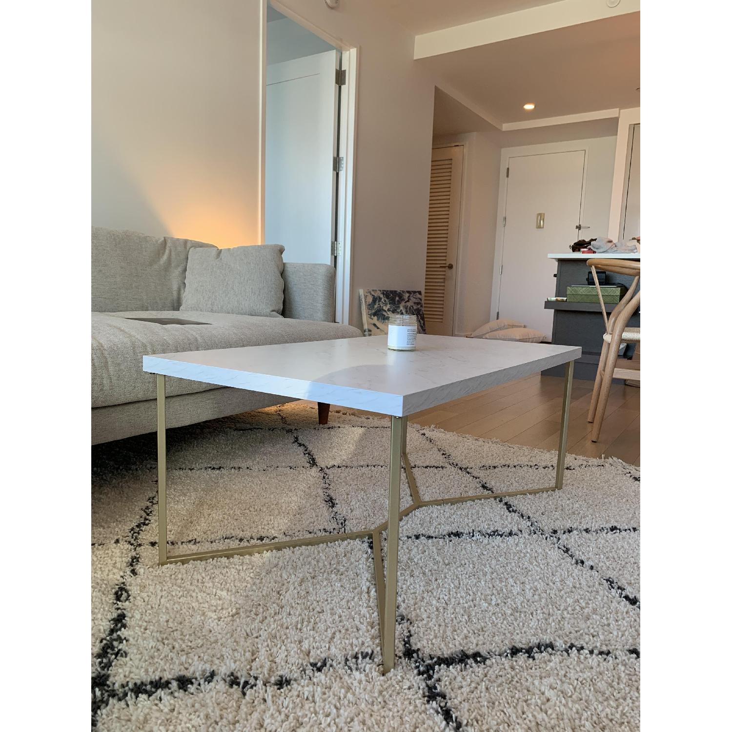White Faux Marble & Gold Coffee Table - image-3