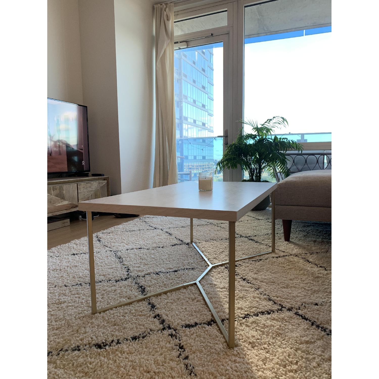 White Faux Marble & Gold Coffee Table - image-6