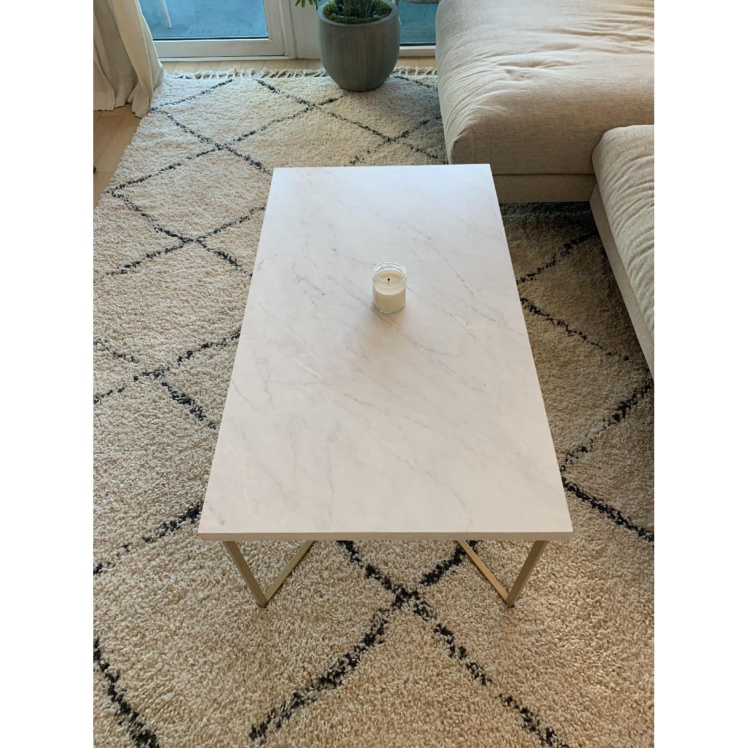 White Faux Marble & Gold Coffee Table - image-5