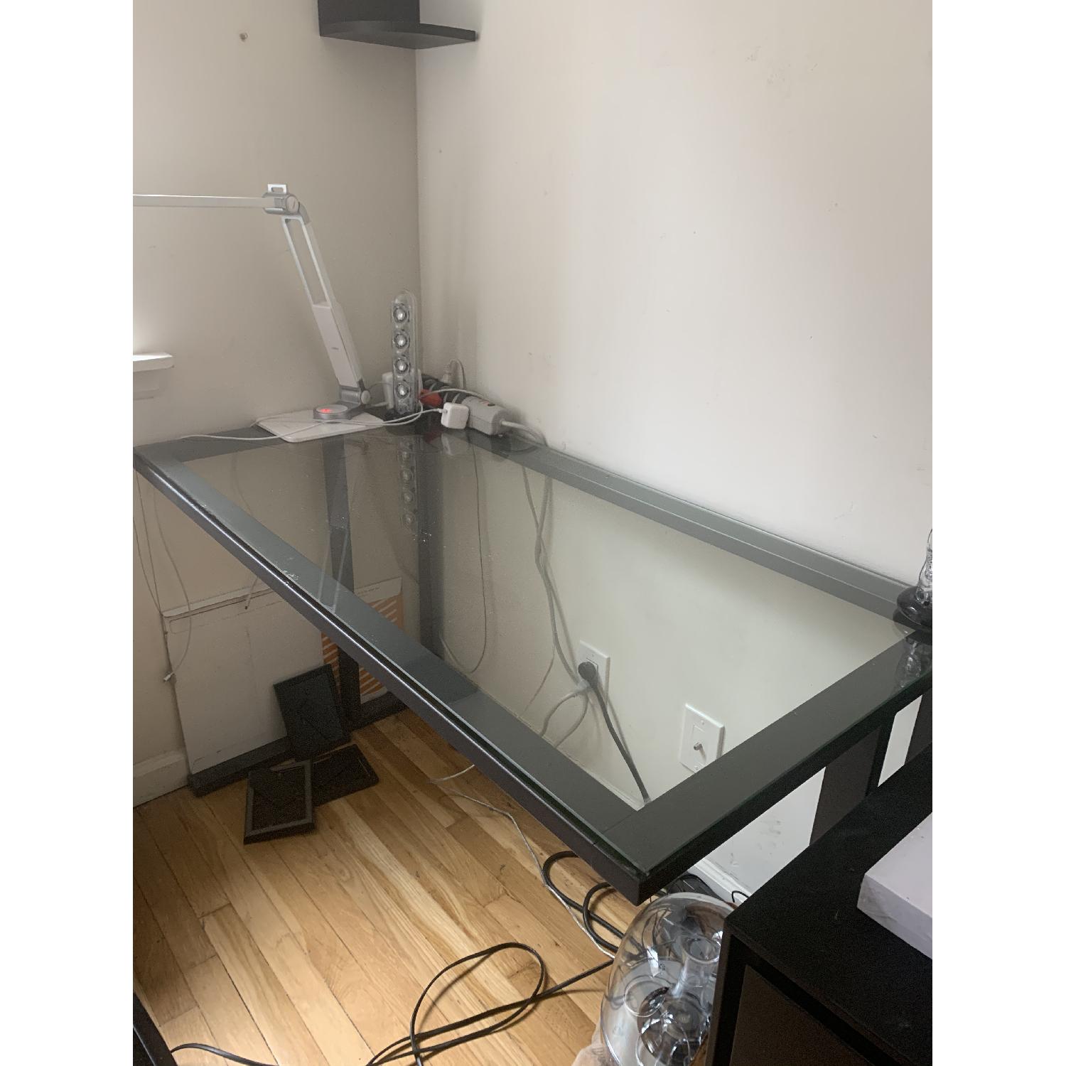 CB2 Pilsen Graphite & Glass Desk AptDeco