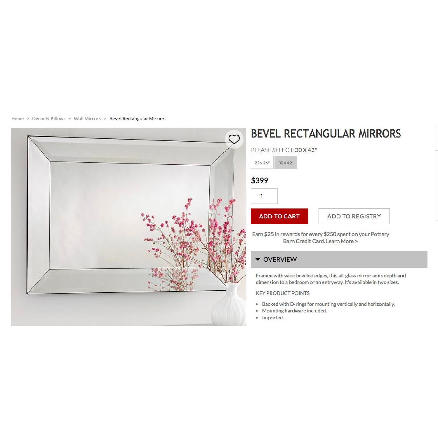 Pottery Barn Large Bevel Rectangular Mirror - image-2