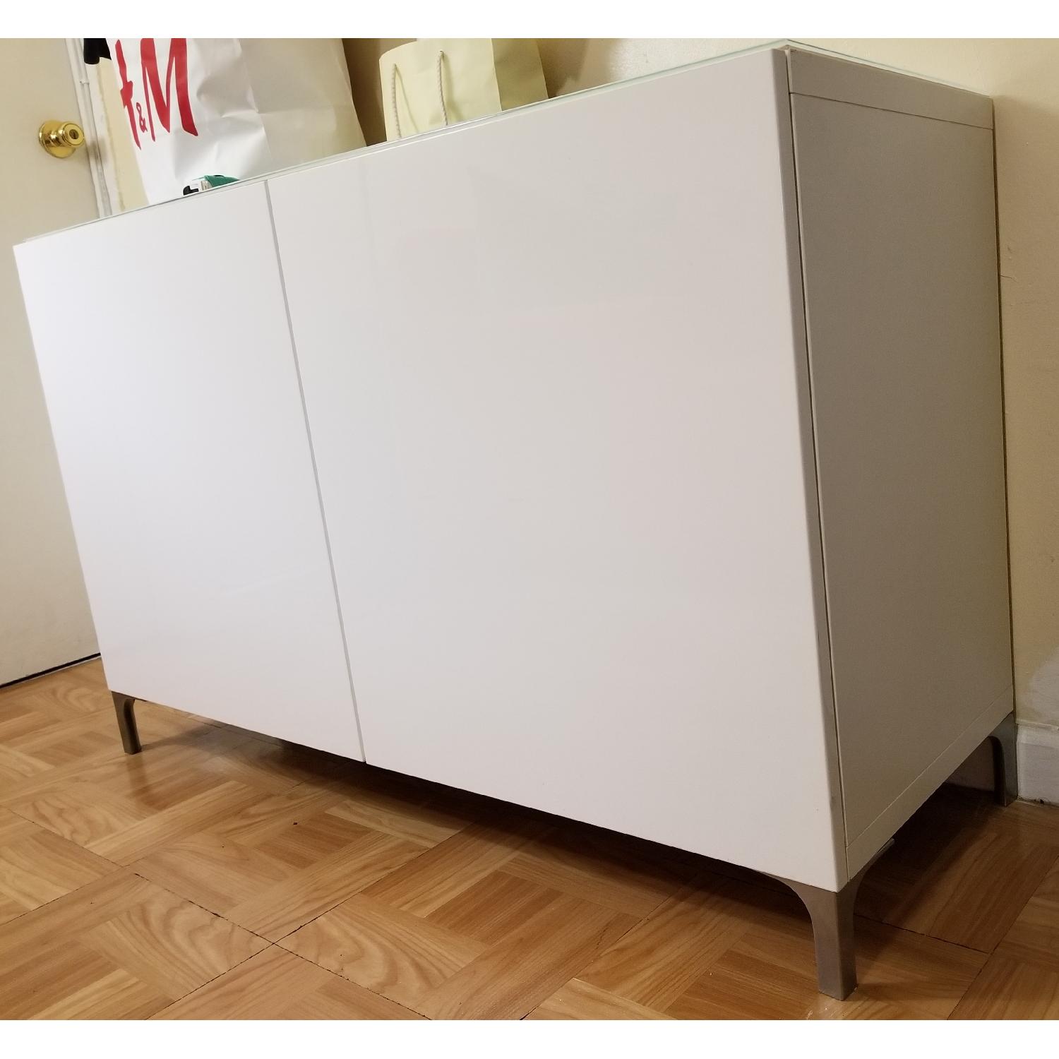 White Gloss Storage Unit w/ Glass Top - image-2