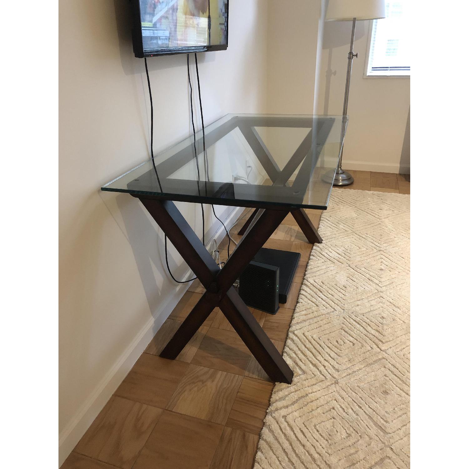 Pottery Barn Ava Glass Display Wood Desk - image-4