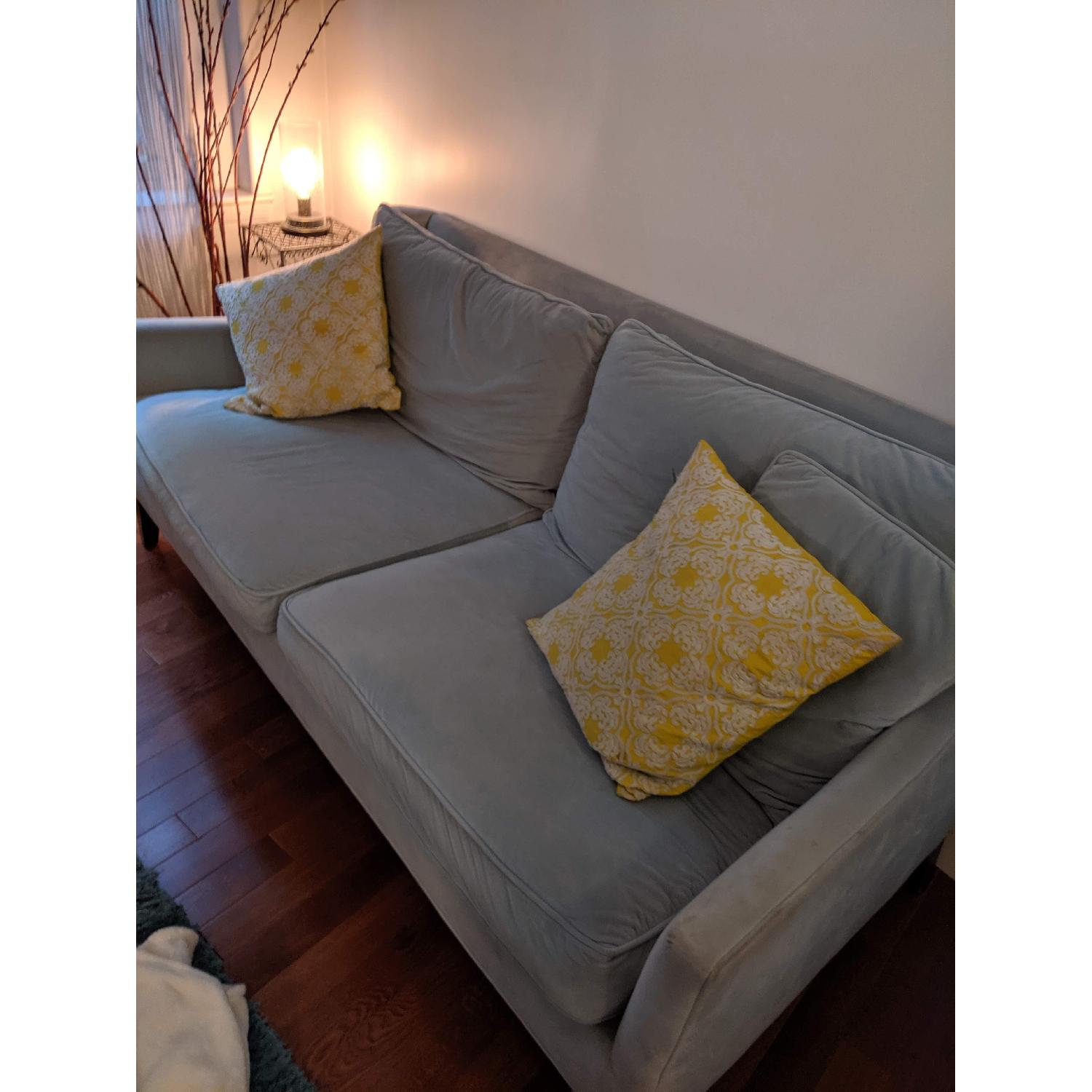 Z Gallerie Tiffany Blue Velvet Microfiber Sofa - image-1