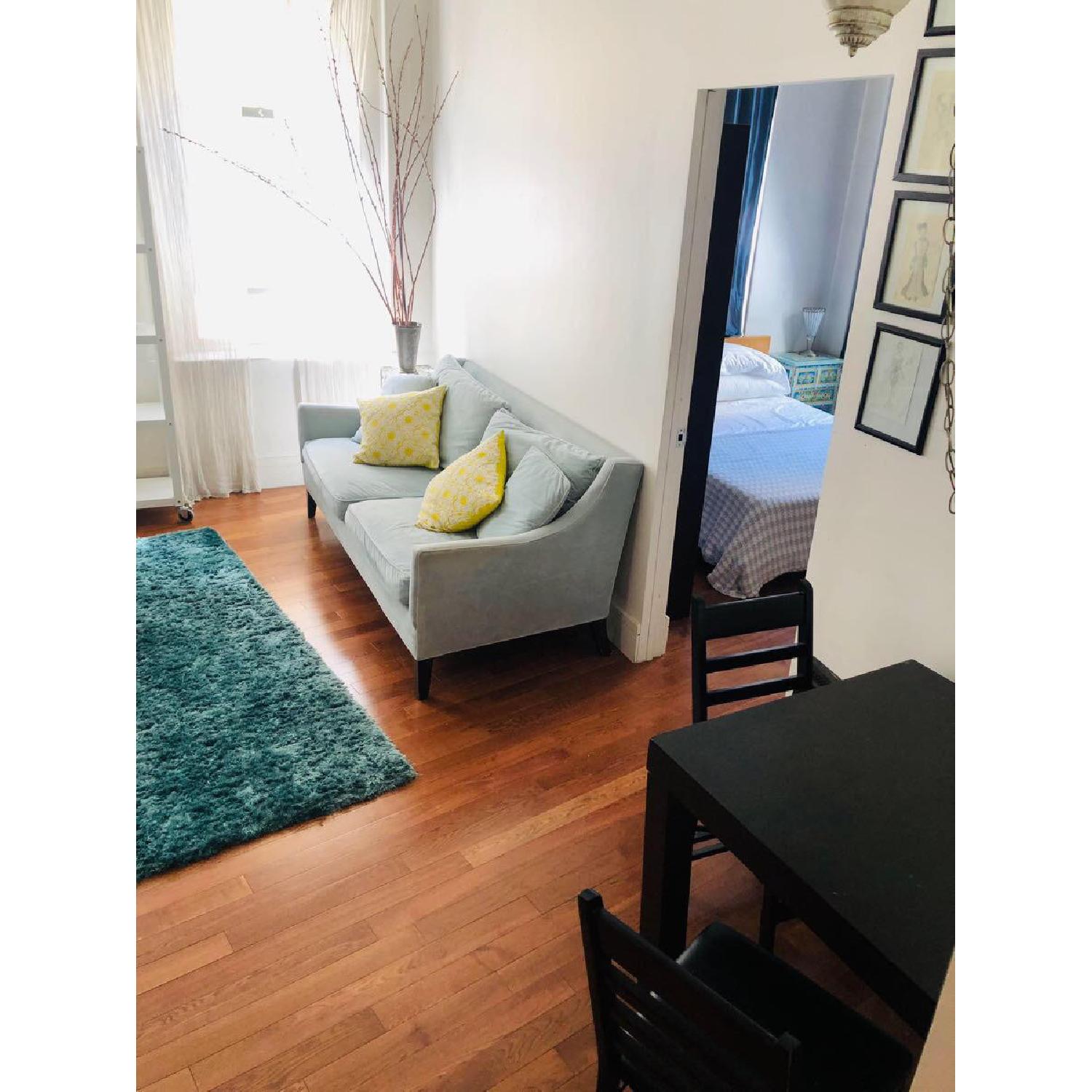 Z Gallerie Tiffany Blue Velvet Microfiber Sofa - image-2