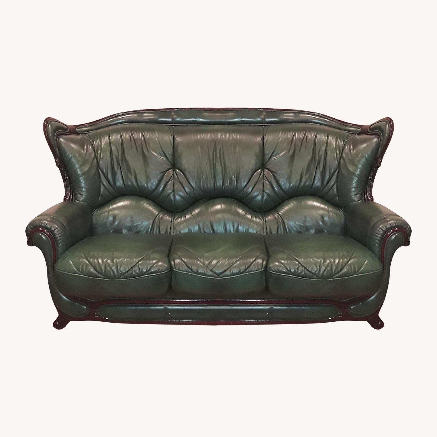 Roma Furniture Hunter Green Leather Sofa w/ Wood Frame AptDeco