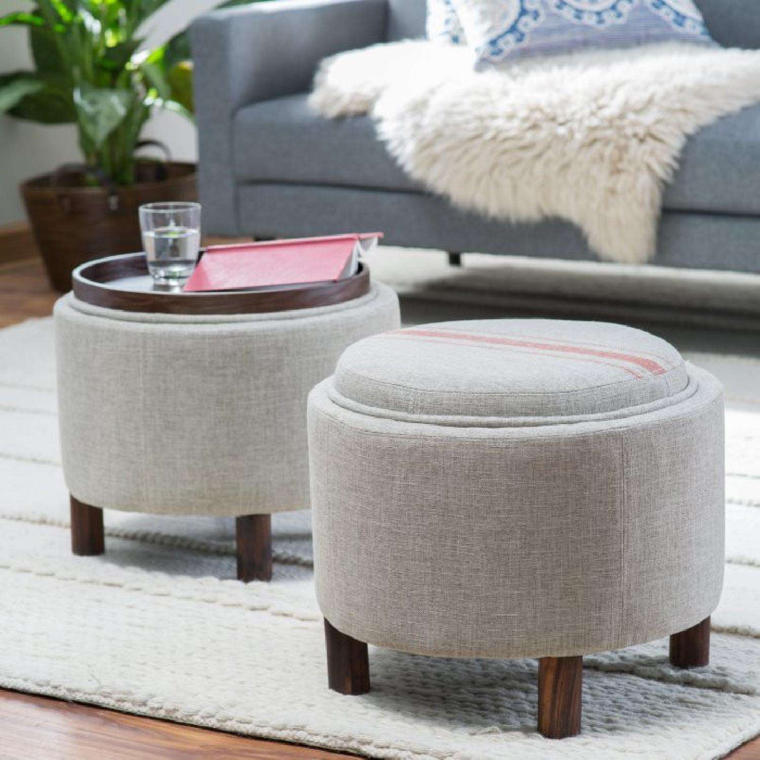 Belham Living Round Storage Ottoman w/ Cocktail Tray - image-3