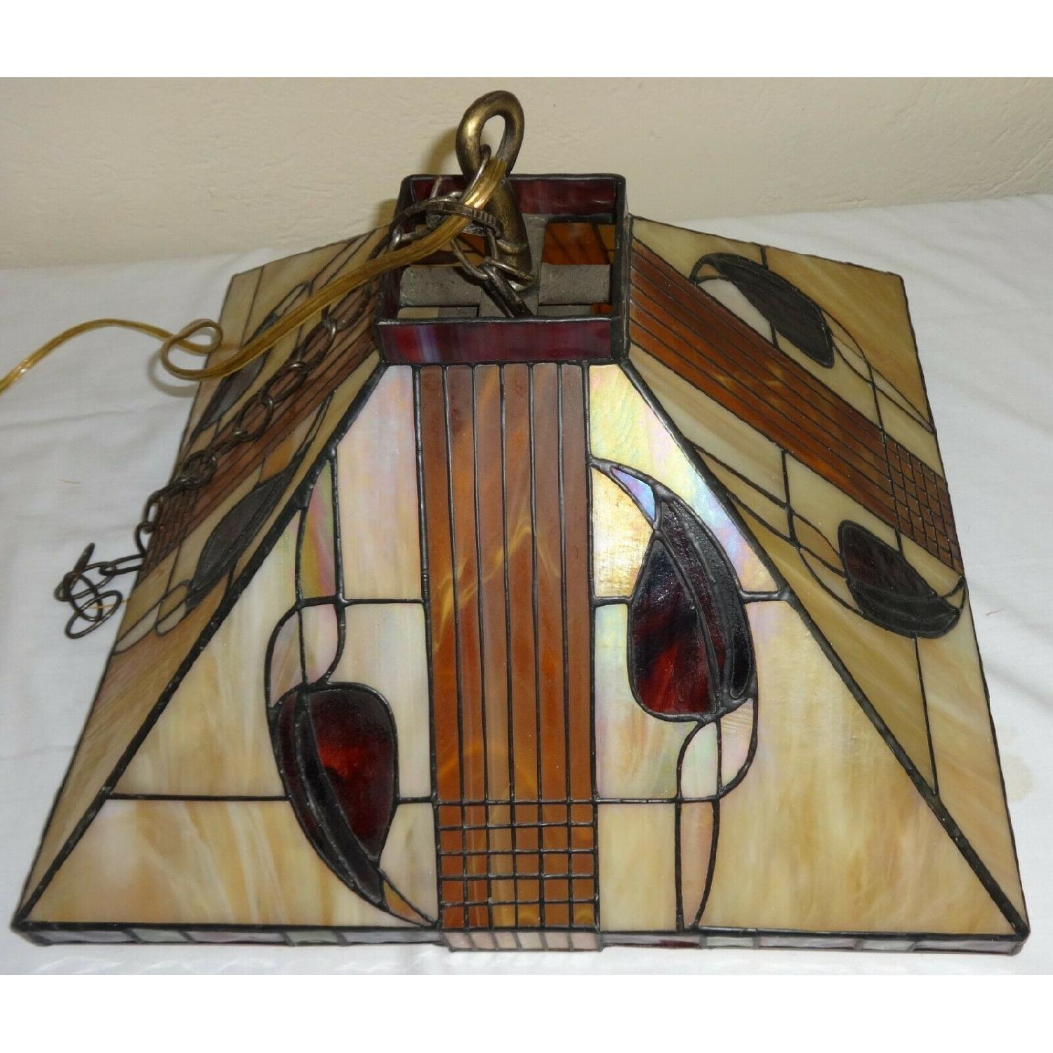 Vintage Art Deco Style Hanging Stained Glass Light Fixture - image-1