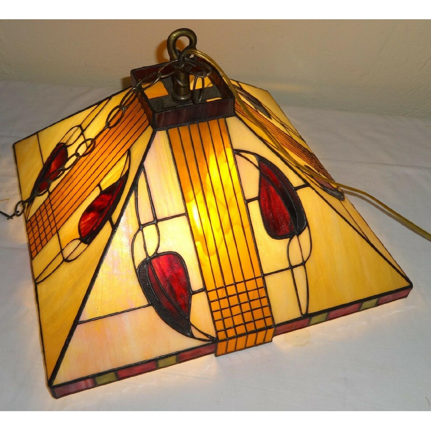 Vintage Art Deco Style Hanging Stained Glass Light Fixture - image-6