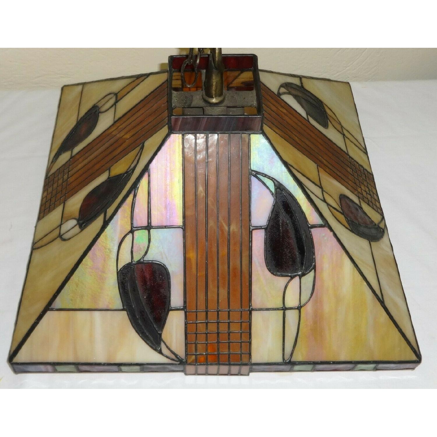 Vintage Art Deco Style Hanging Stained Glass Light Fixture - image-2