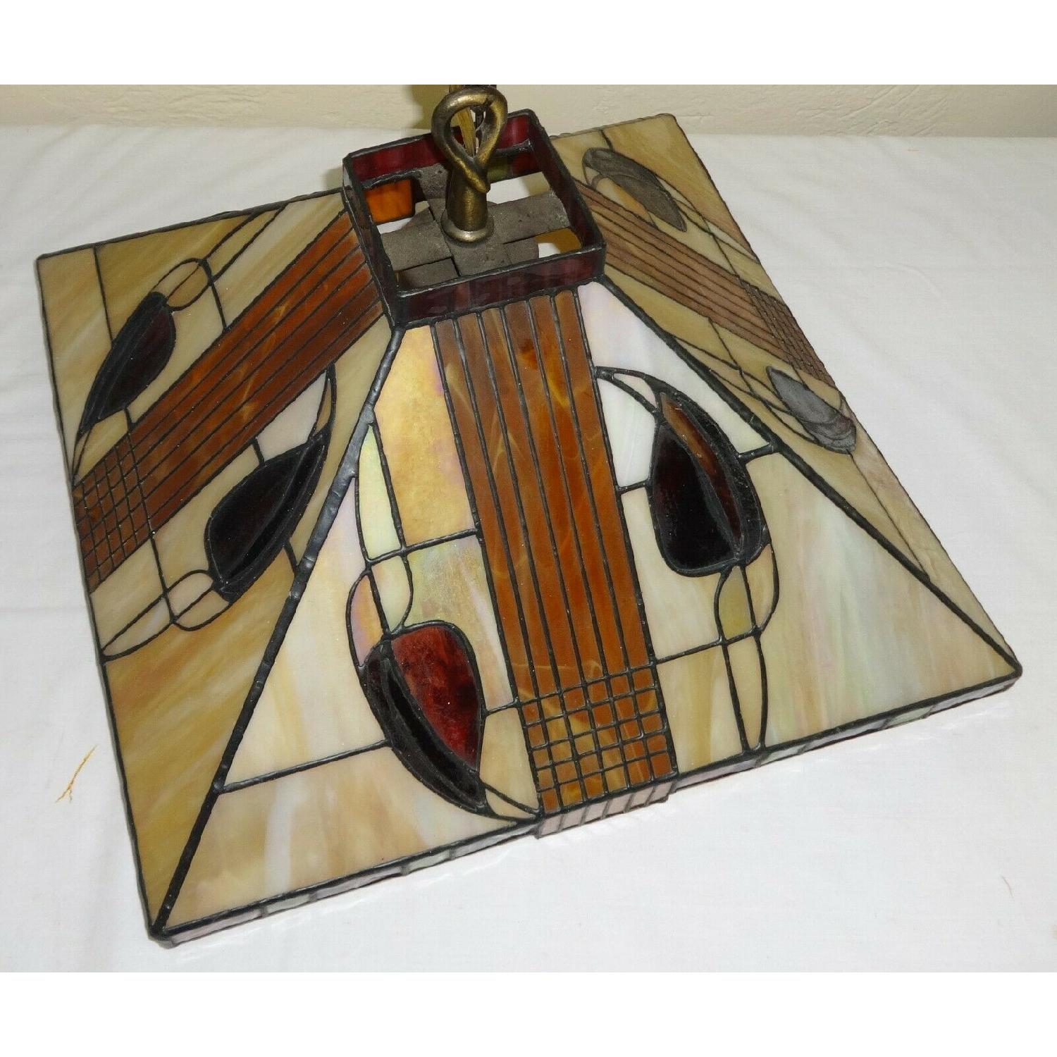 Vintage Art Deco Style Hanging Stained Glass Light Fixture - image-5