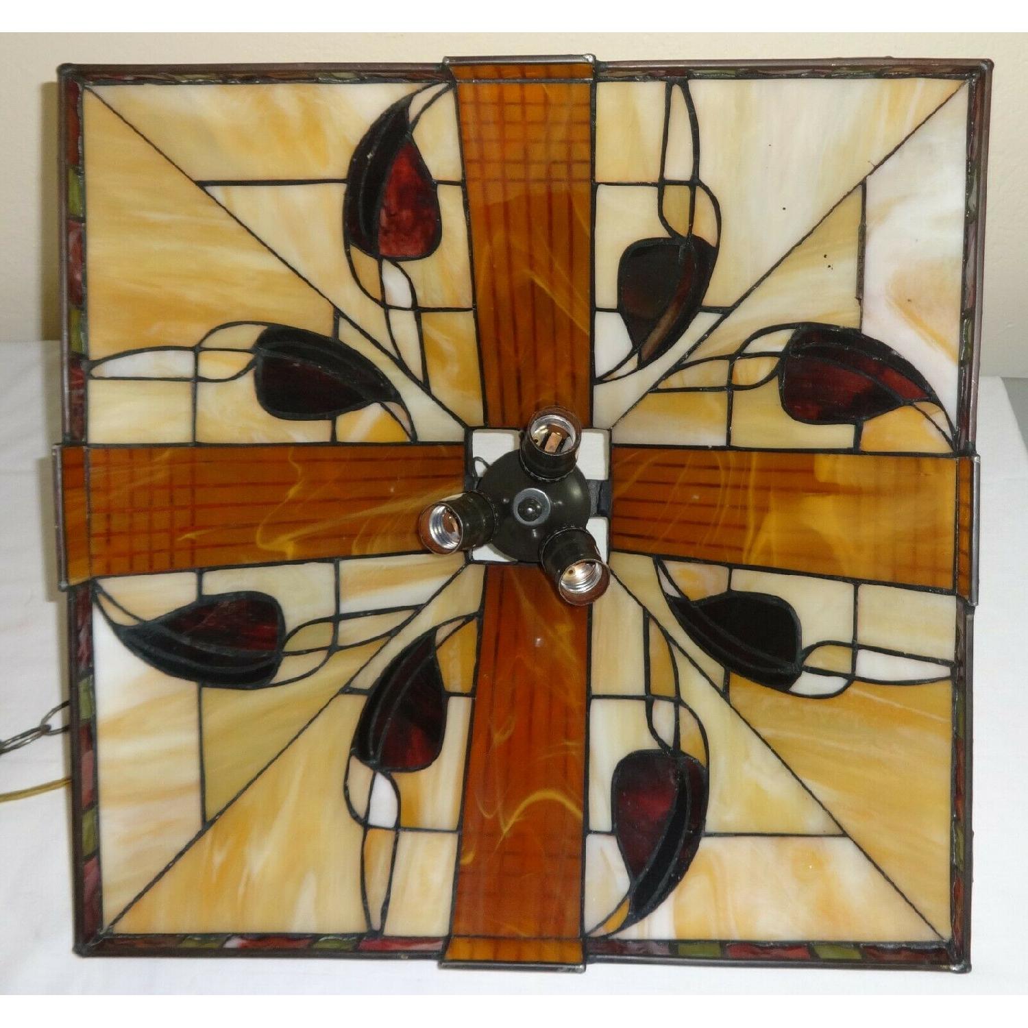 Vintage Art Deco Style Hanging Stained Glass Light Fixture - image-3