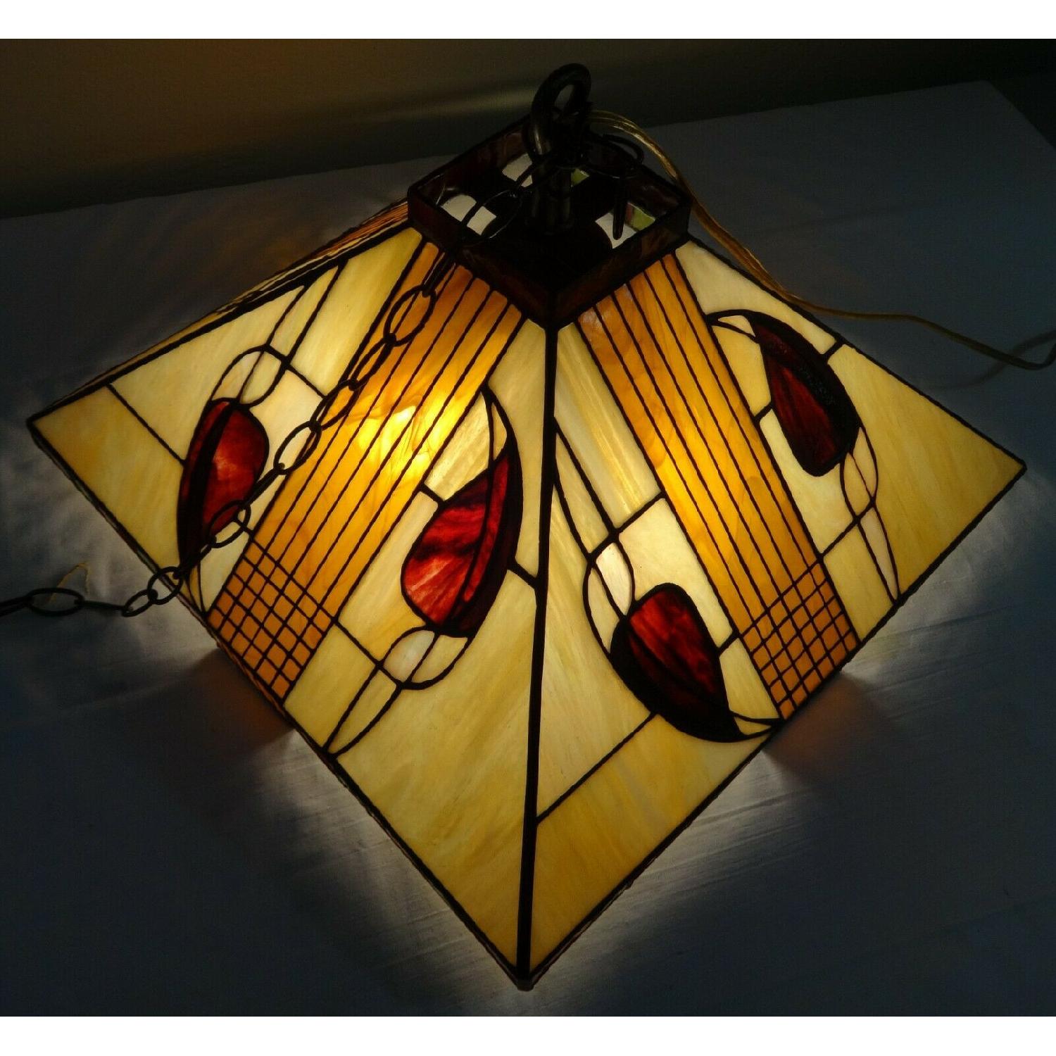 Vintage Art Deco Style Hanging Stained Glass Light Fixture - image-7