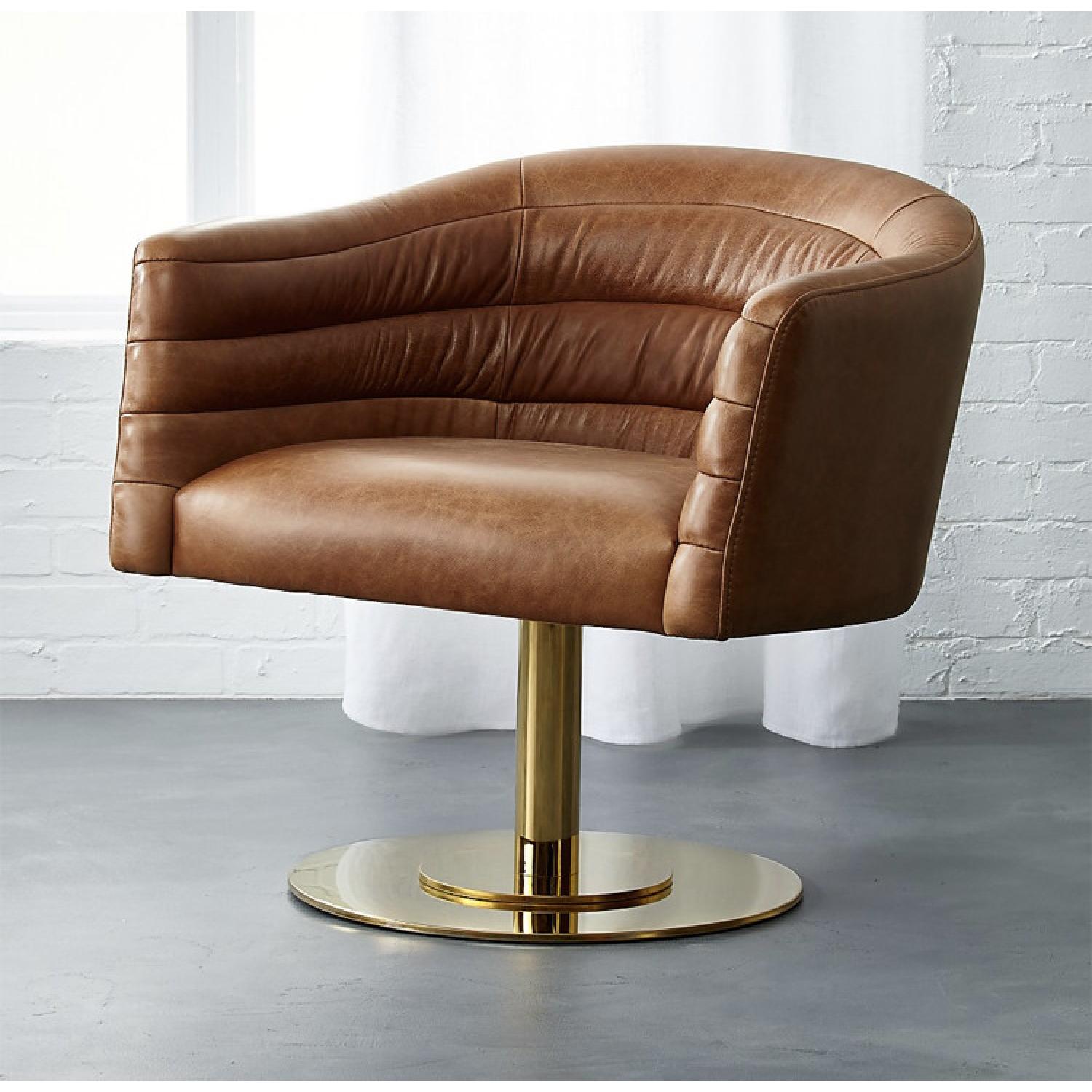 CB2 Brown Leather Swivel Chair - image-1