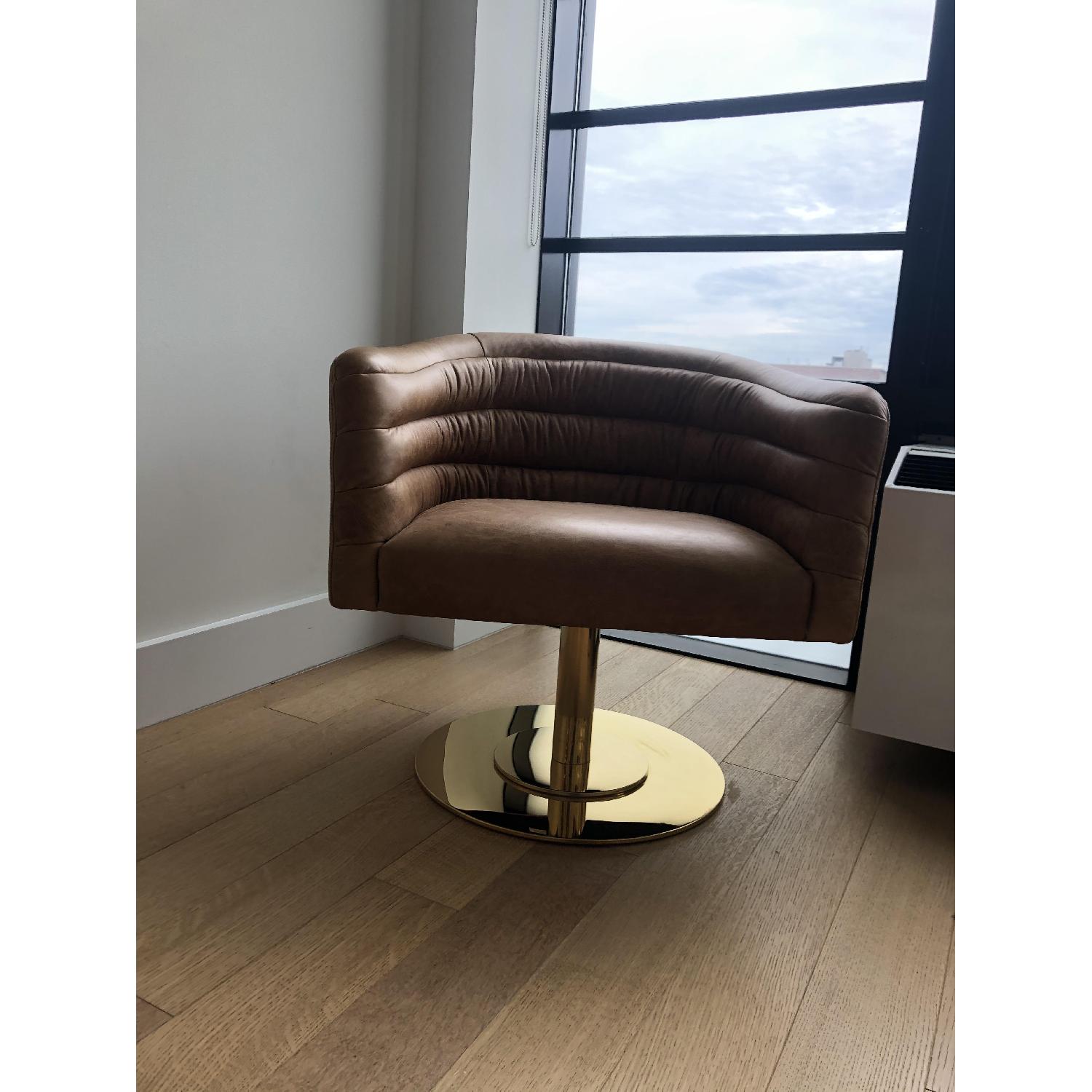 CB2 Brown Leather Swivel Chair - image-2
