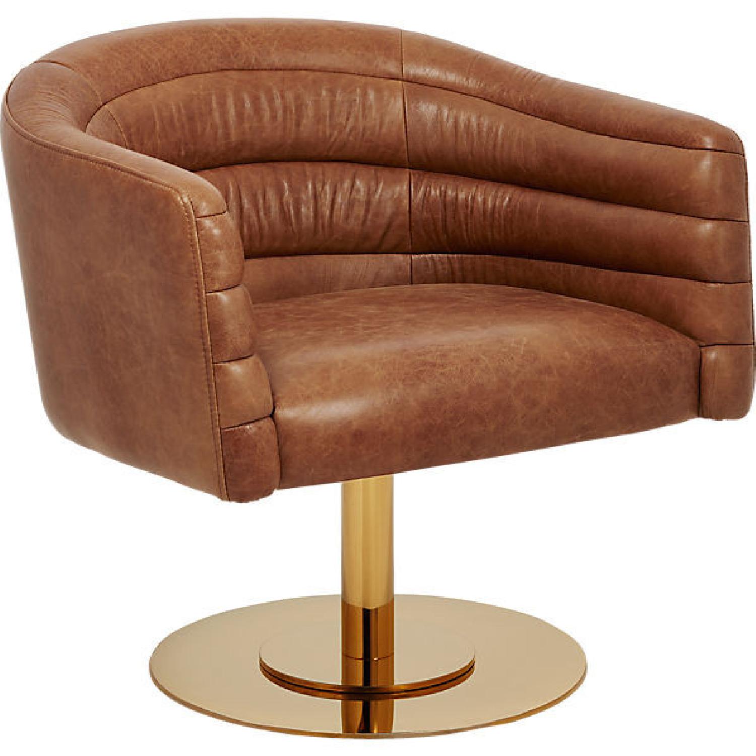 CB2 Brown Leather Swivel Chair - image-0