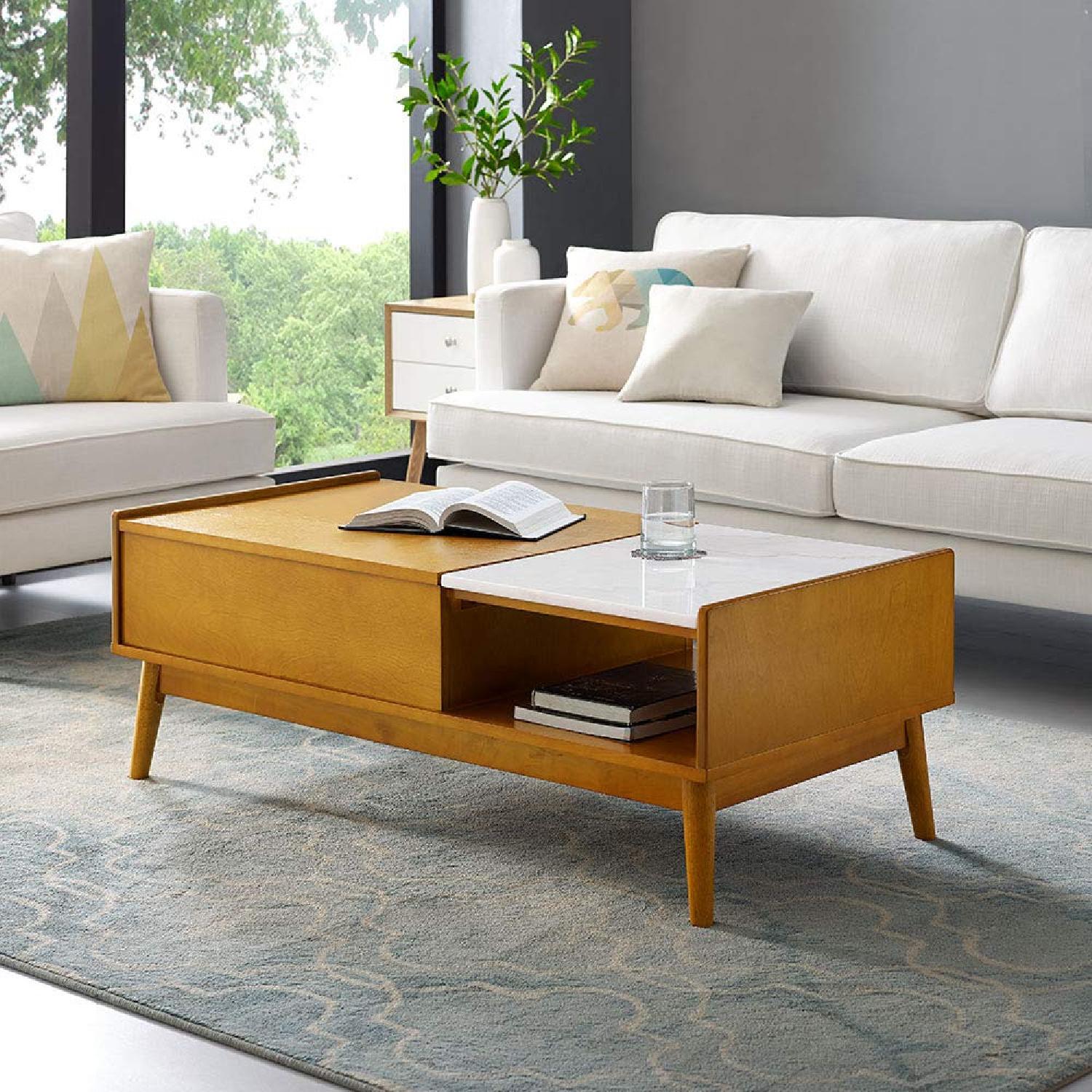 Crosley Pop-up Storage Coffee Table w/ Marble Leaf - image-1