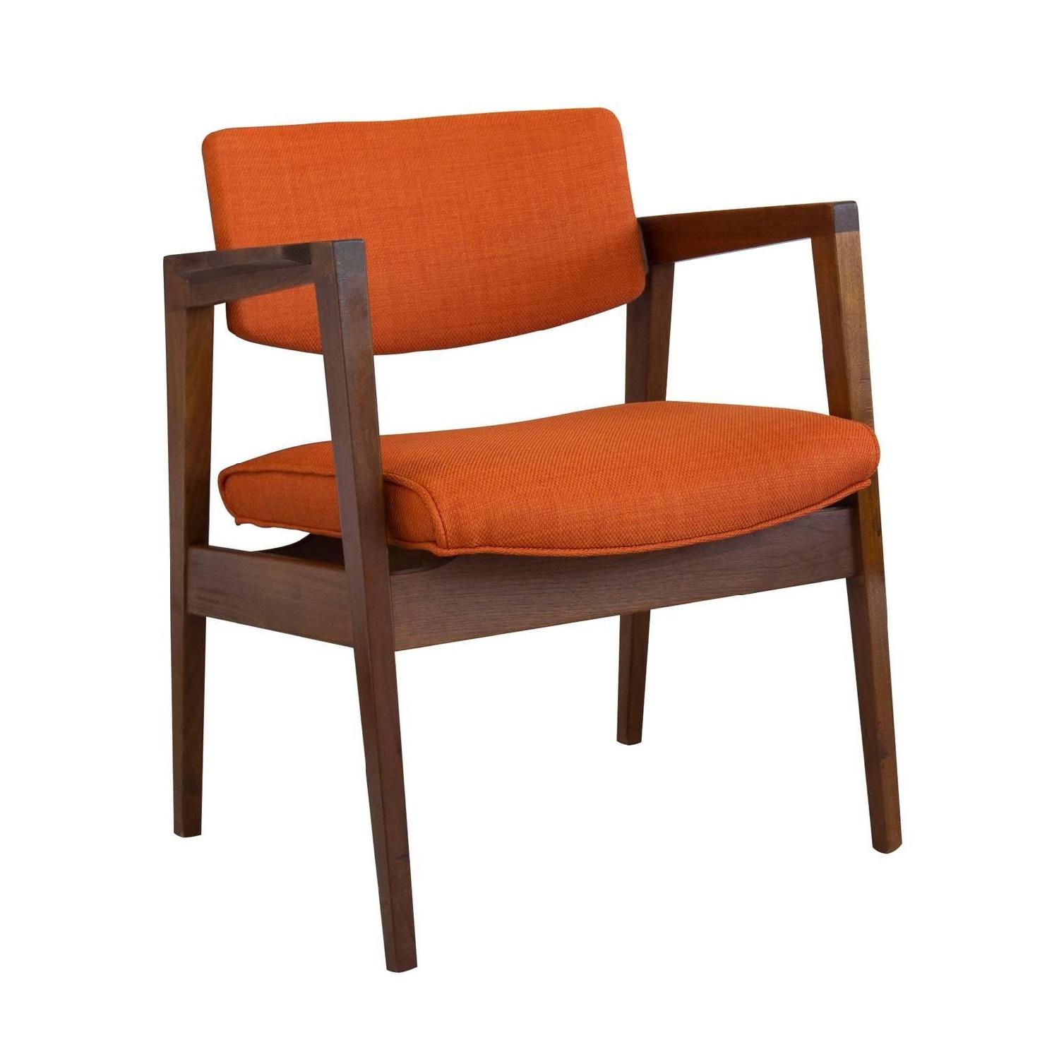 Gunlocke Walnut Armchair in Orange Linen