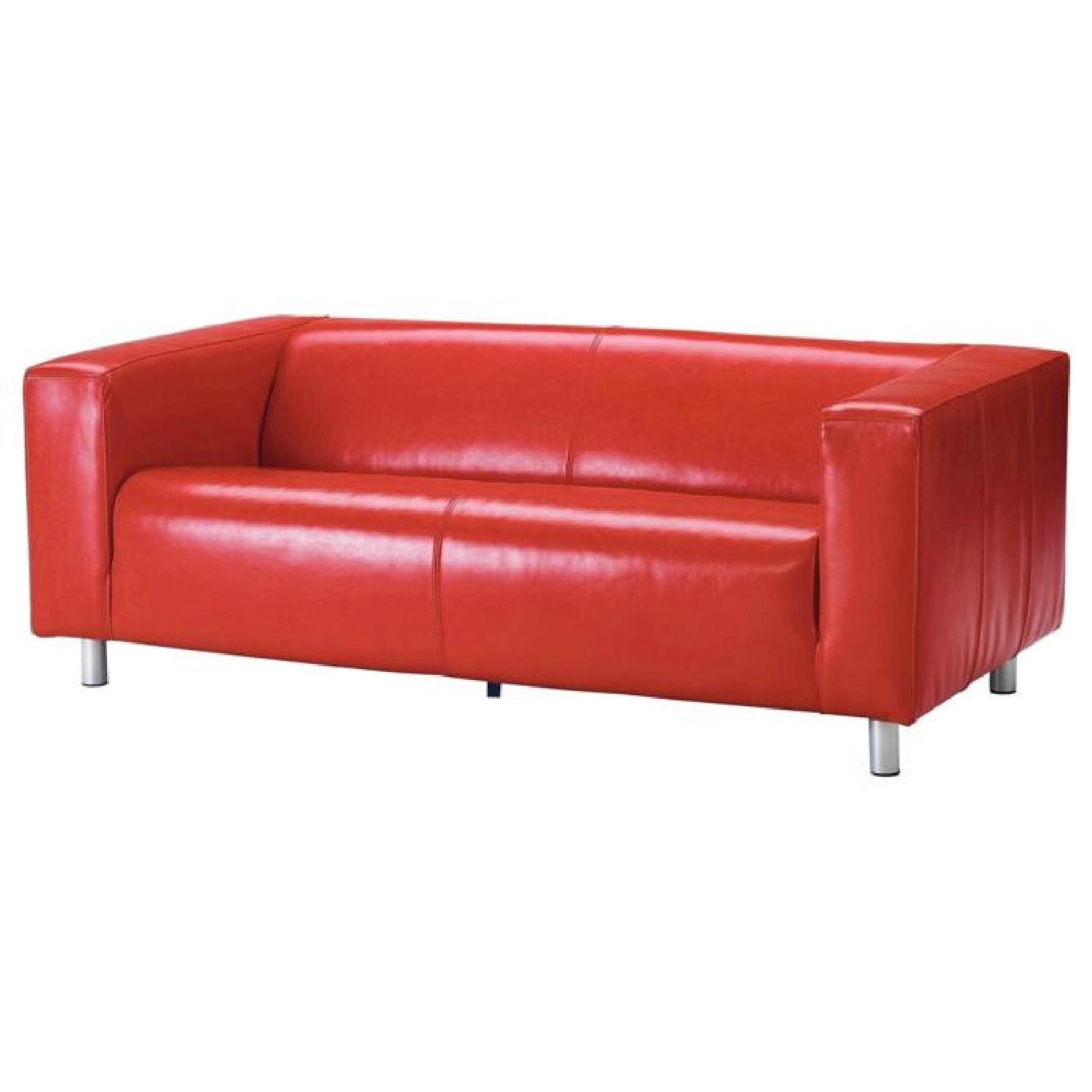 Ikea Klippan Red Leather Loveseat AptDeco