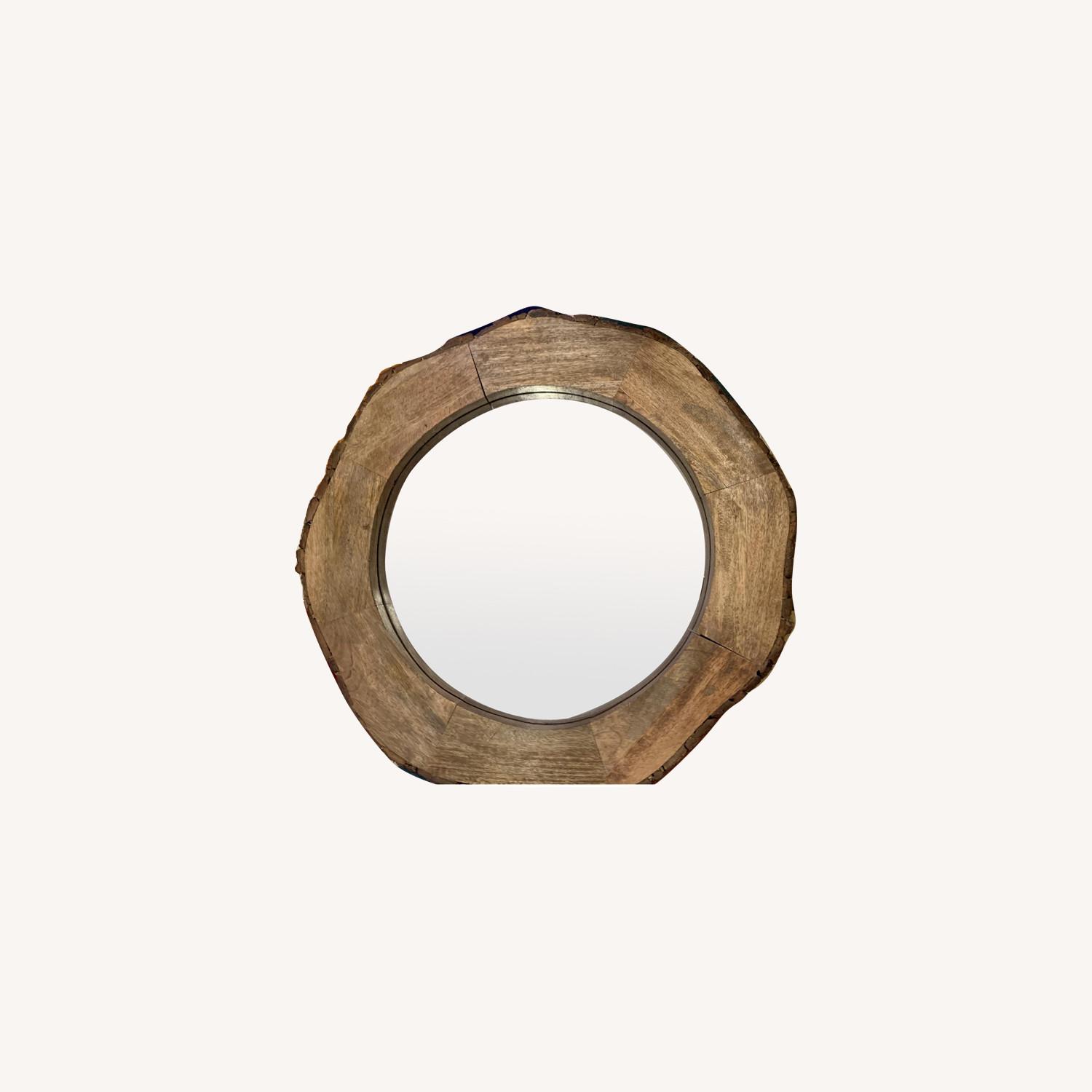Rustic Round Mirror in Natural Wood Frame AptDeco