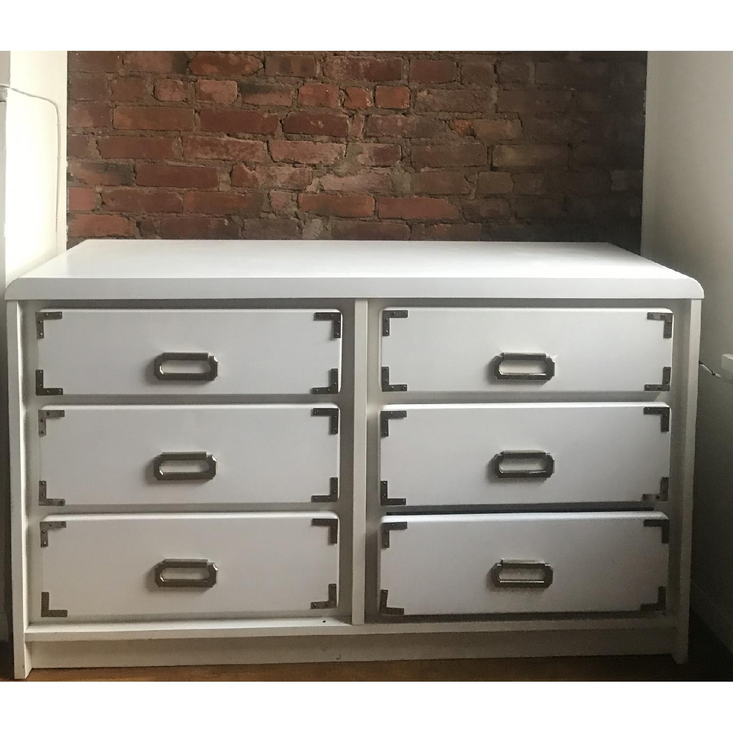 White Art Deco Style Dresser w/ Brass Details - image-1