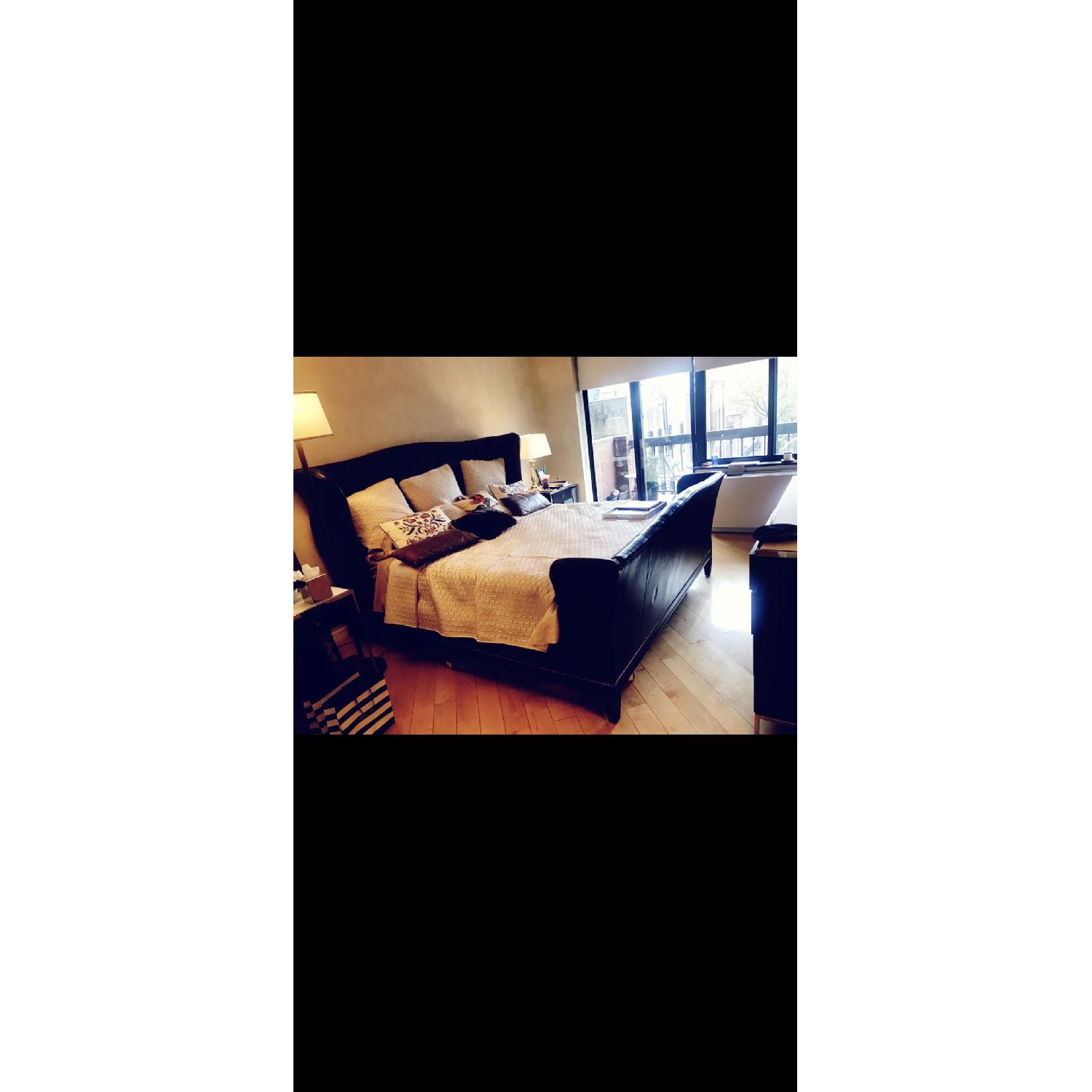 Ralph Lauren Black Leather King Bed w/ Nailheads - image-5