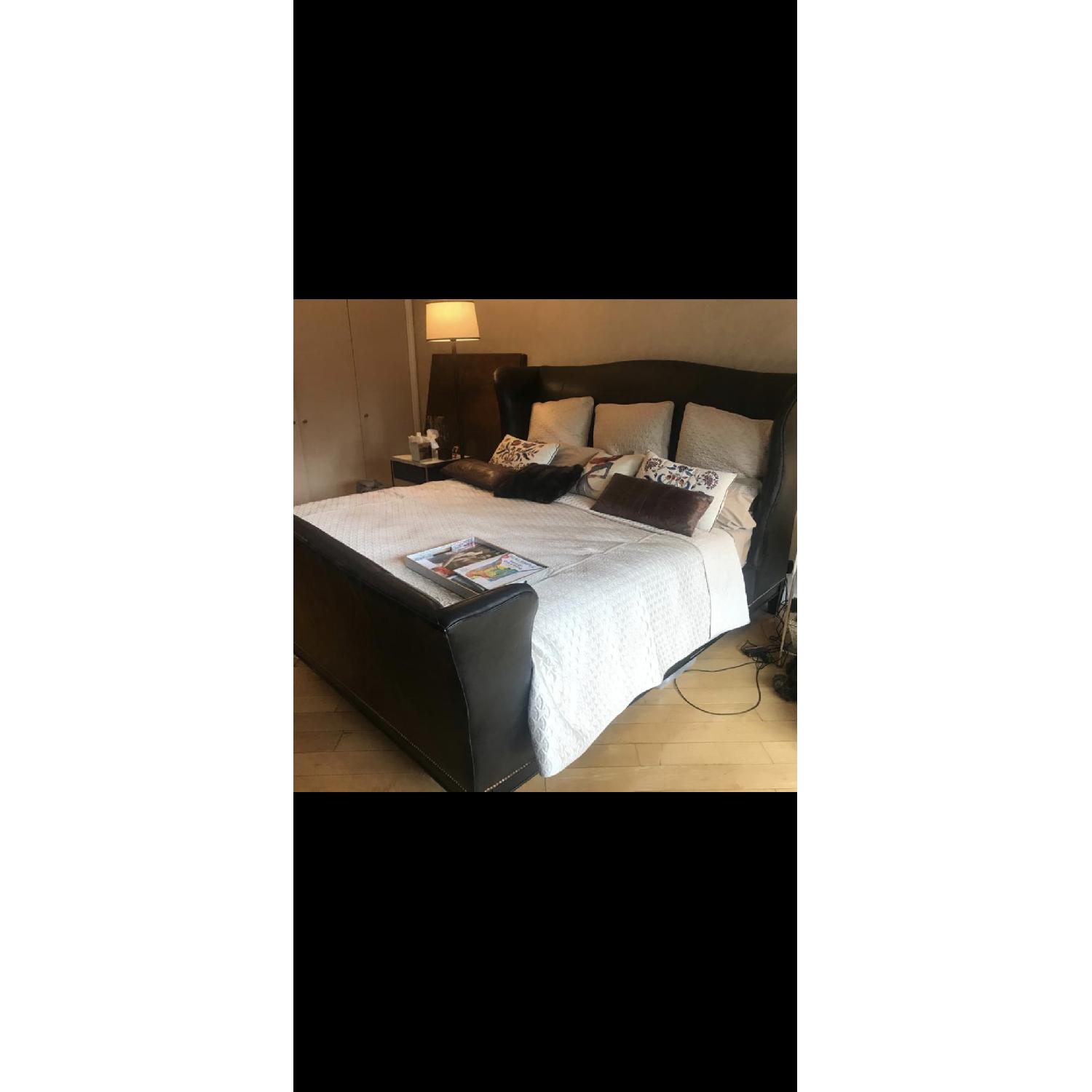 Ralph Lauren Black Leather King Bed w/ Nailheads - image-4