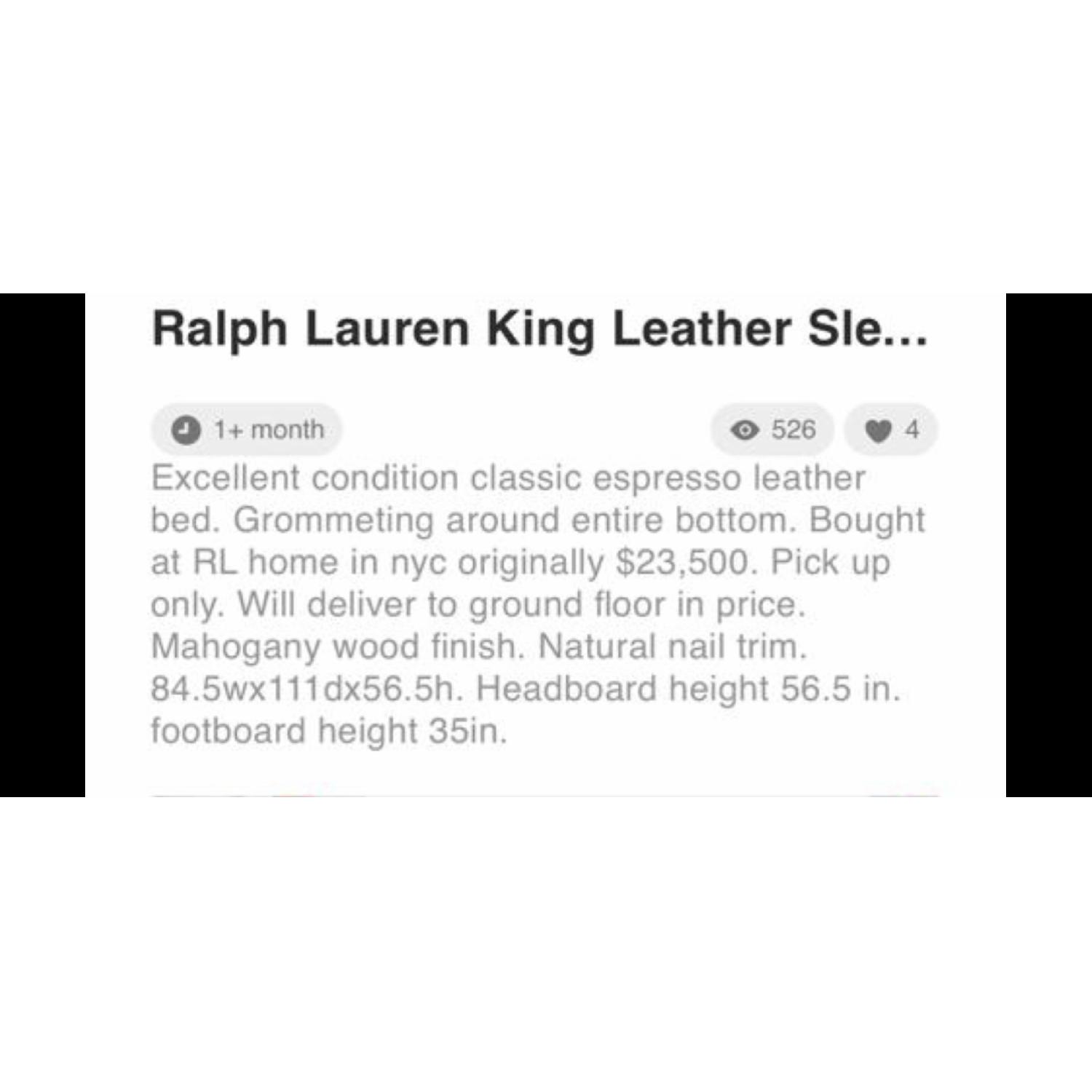 Ralph Lauren Black Leather King Bed w/ Nailheads - image-9